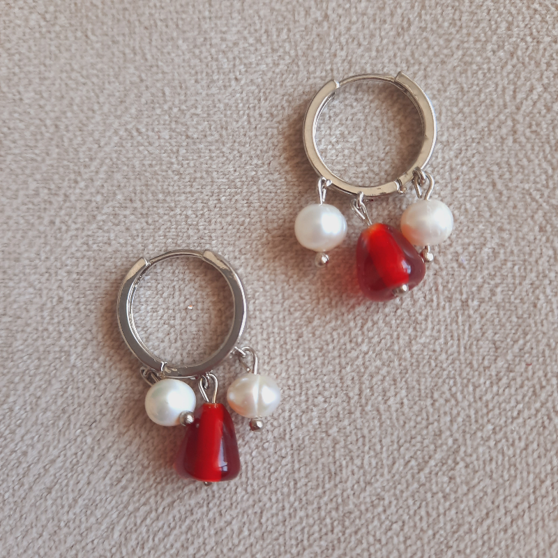 İncili Murano Nar Halka Küpe