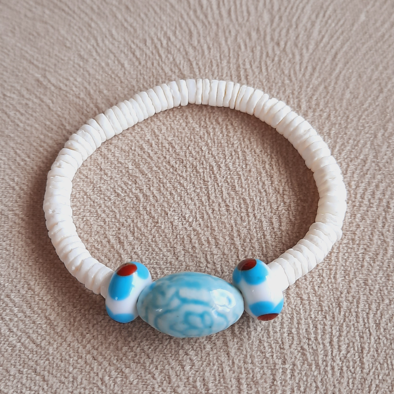 Mavi Beyaz Seramik Cam Özel Tasarım Bileklik
