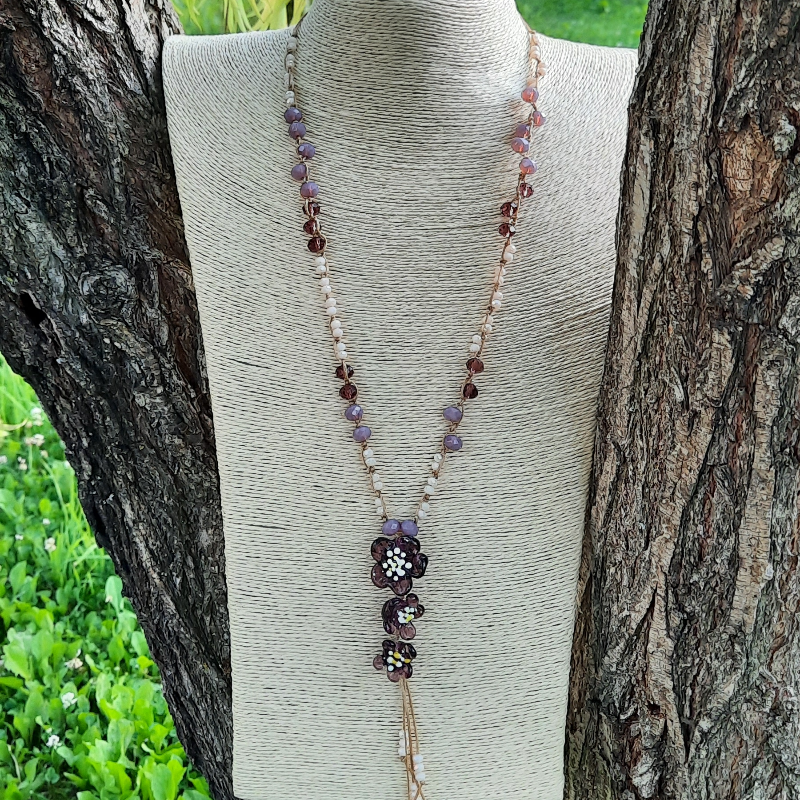 Mor Çiçeklerim Murano Cam Kolye