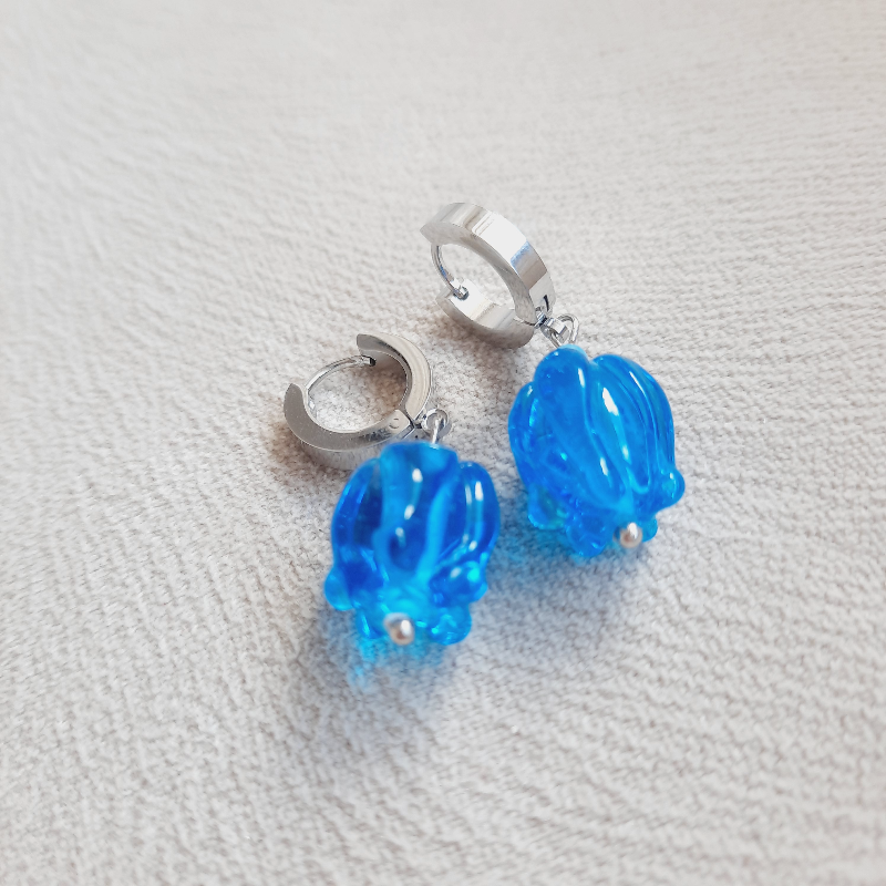 Mavi Lale Murano Cam Boncuk Küpe