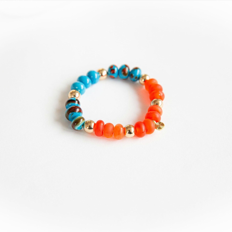 Eskitme Cam Turuncu Mavi Bileklik