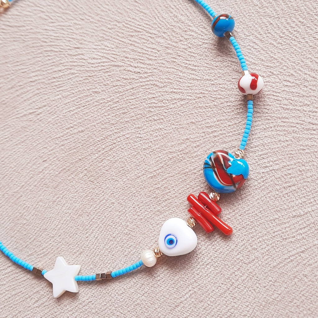 Ebruli Kuyruk Nazarlı Kılçık Balık Özel Tasarım Kolye