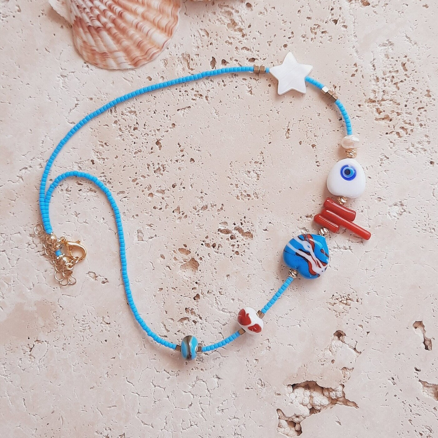 Ebruli Kuyruk Nazarlı Kılçık Balık Özel Tasarım Kolye