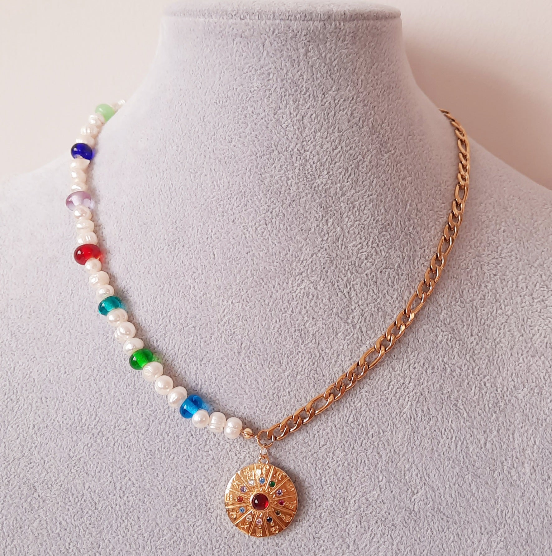 Mix Burç Paslanmaz Çelik İnci Cam Boncuklu Kolye