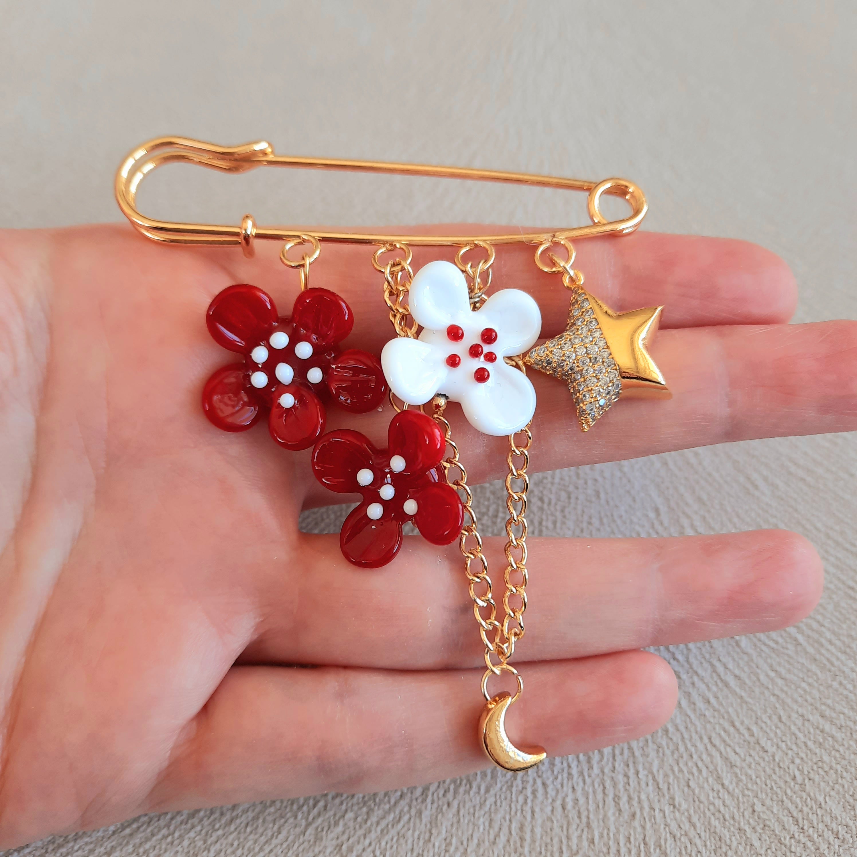 Cumhuriyet 100. Yıl Özel Tasarım  Murano Broş İskoç İğnesi