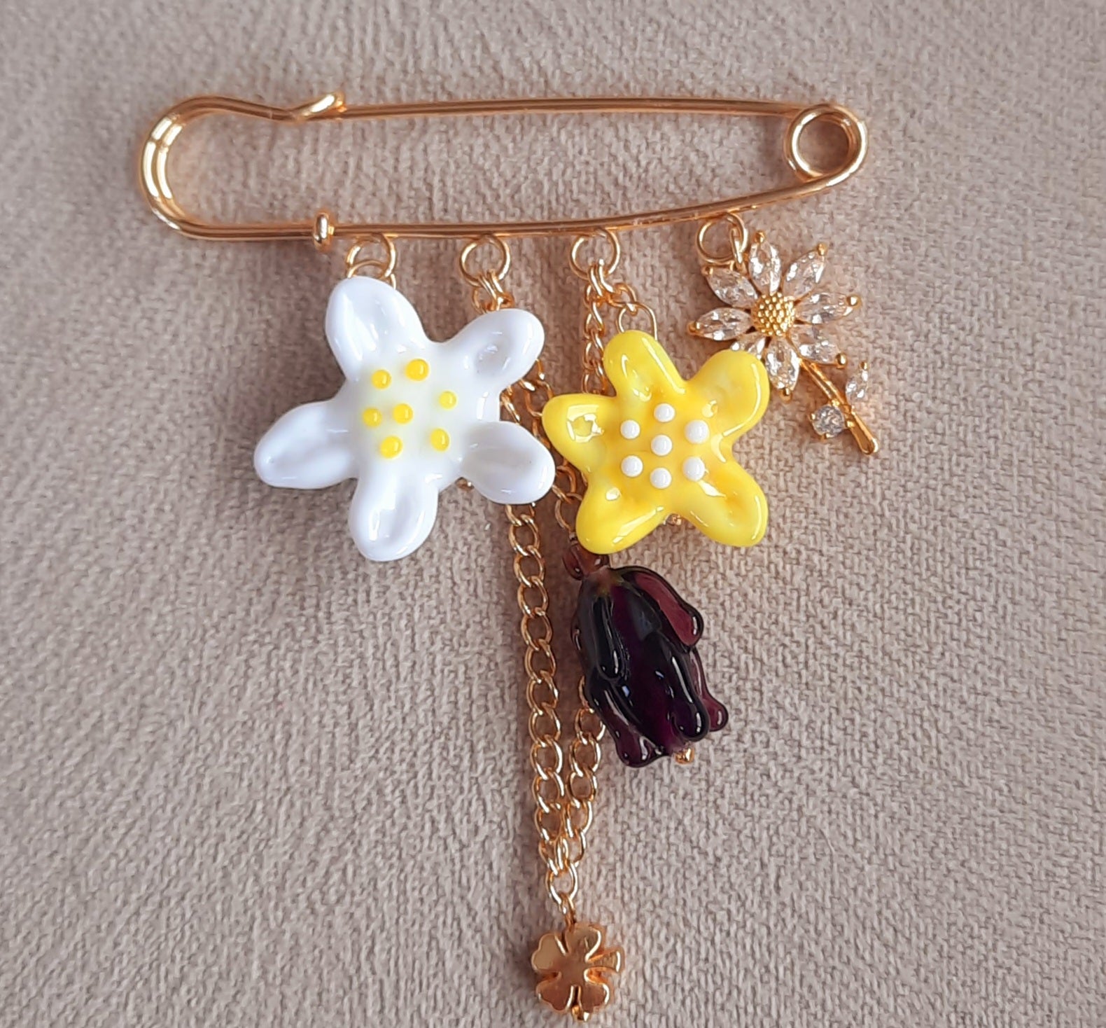 Kır Çiçekleri Murano İskoç İğnesi Broş