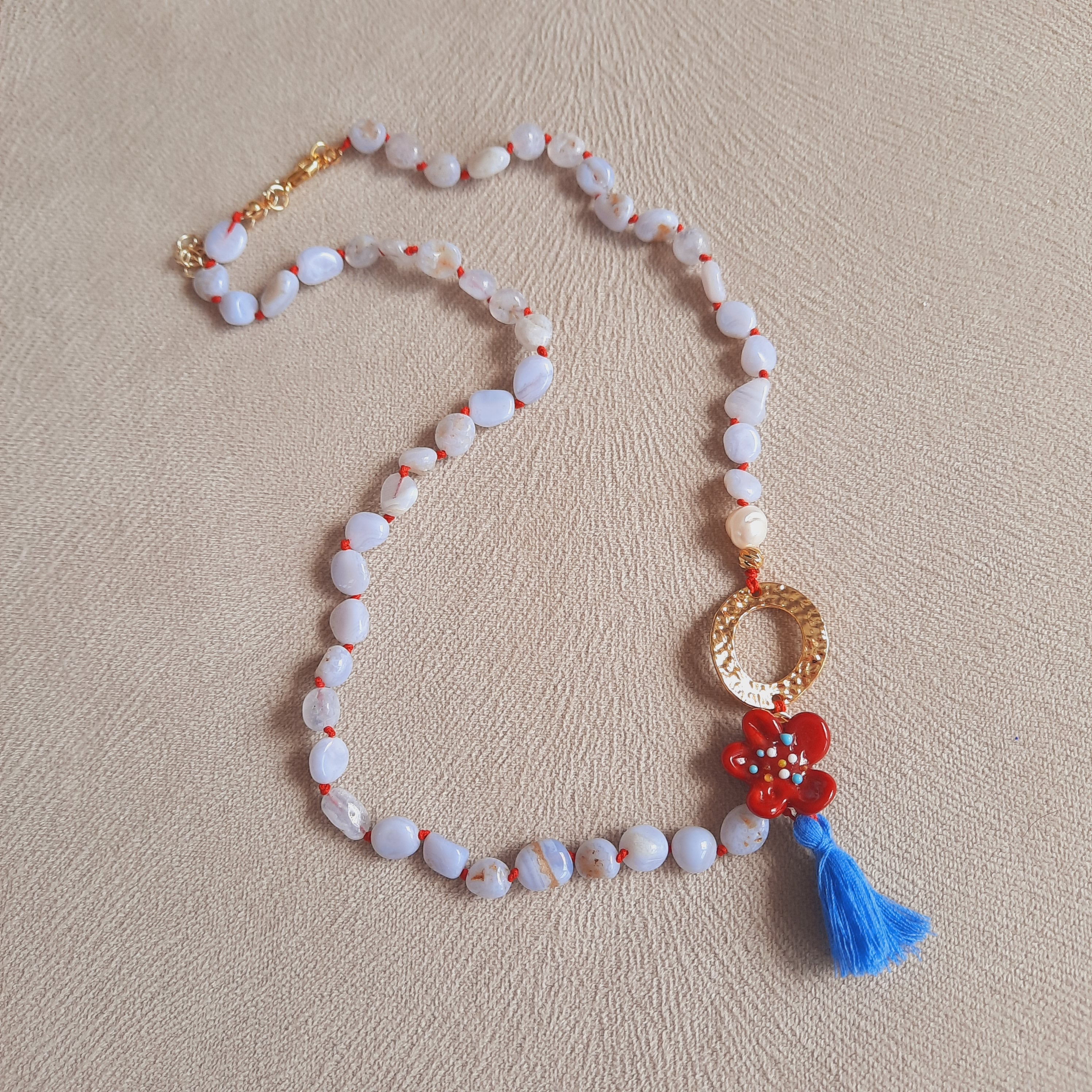 Kyanit Açık Mavi Çiçekli Özel tasarım Kolye