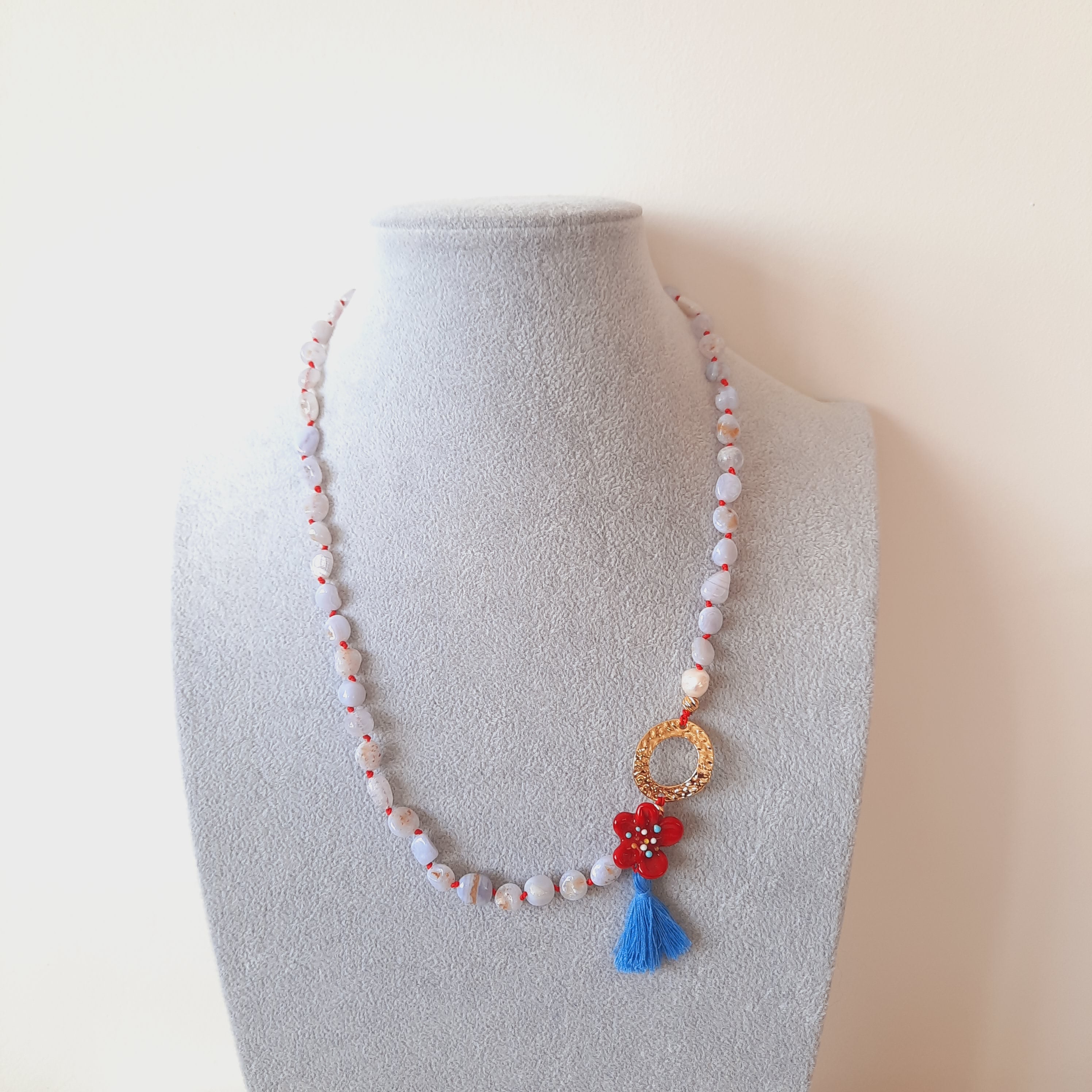 Kyanit Açık Mavi Çiçekli Özel tasarım Kolye