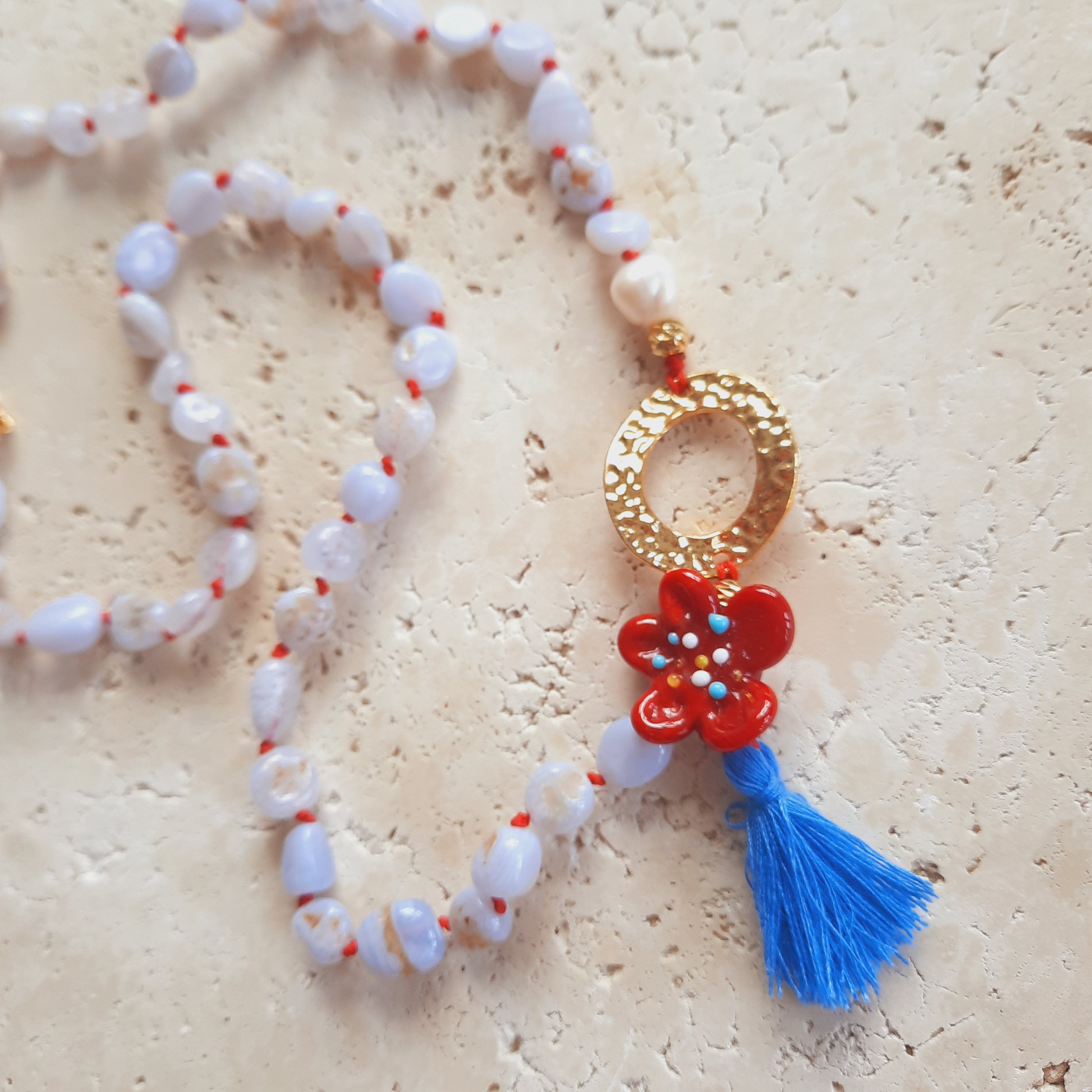 Kyanit Açık Mavi Çiçekli Özel tasarım Kolye