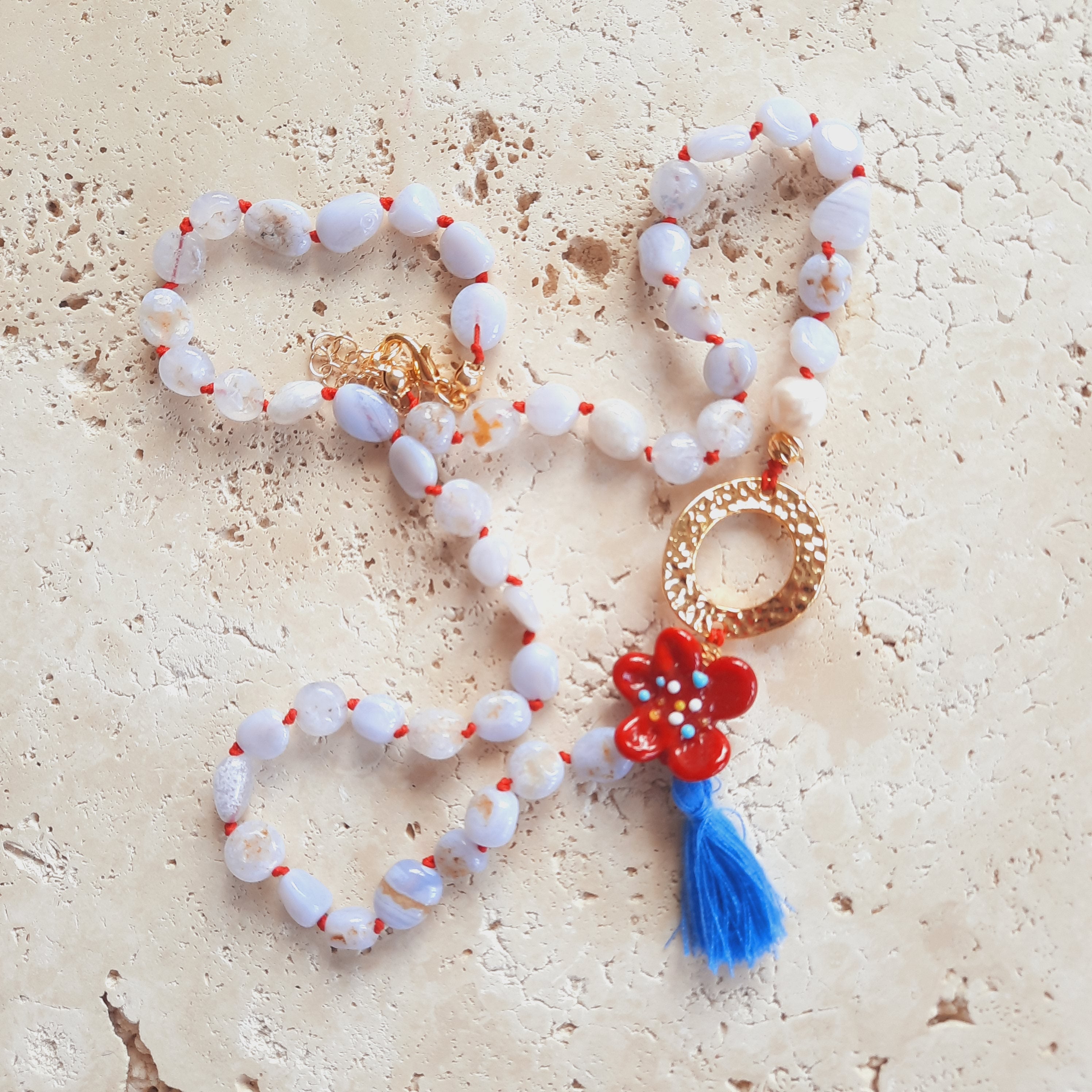 Kyanit Açık Mavi Çiçekli Özel tasarım Kolye