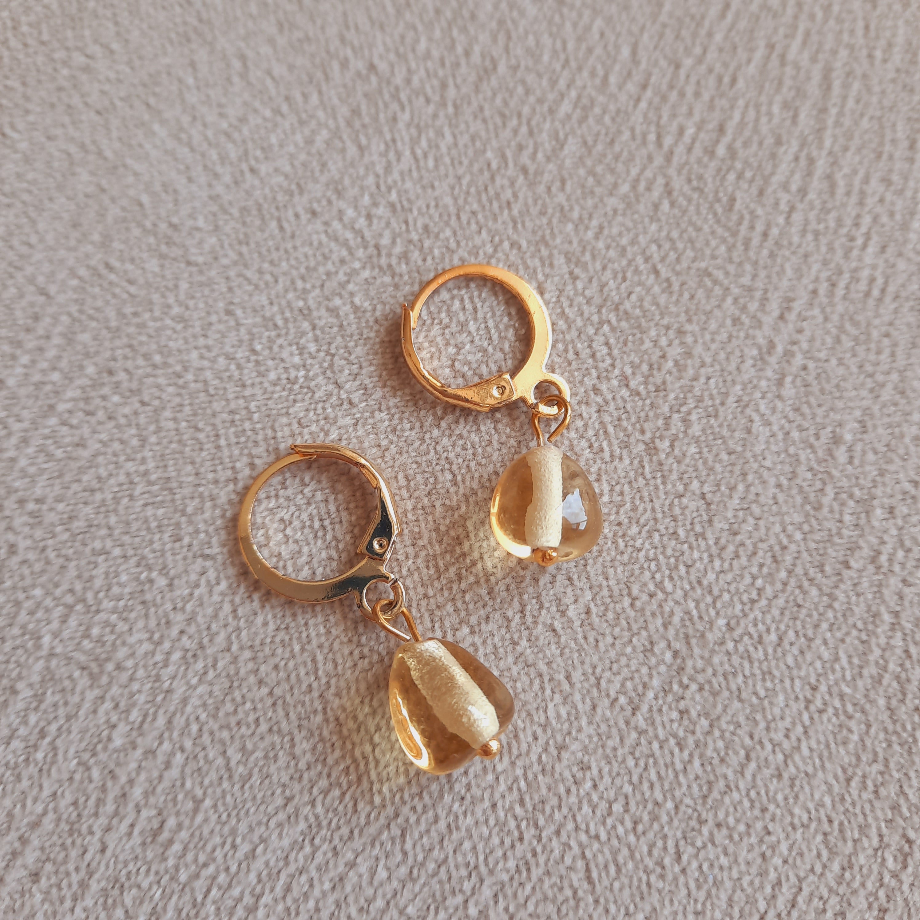 Murano Şeffaf Turuncu / Şeffaf Altın Rengi Nar Küpe