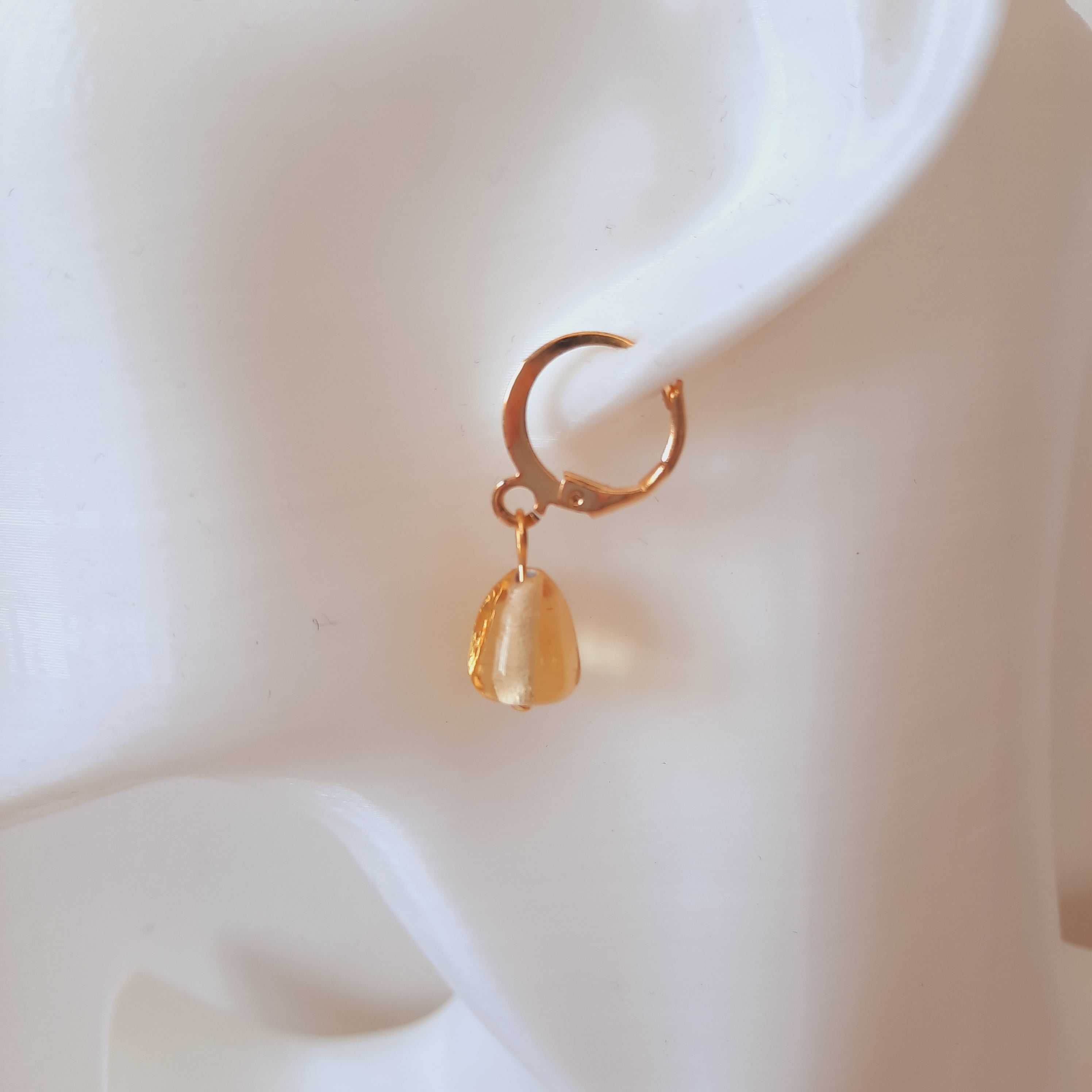 Murano Şeffaf Turuncu / Şeffaf Altın Rengi Nar Küpe