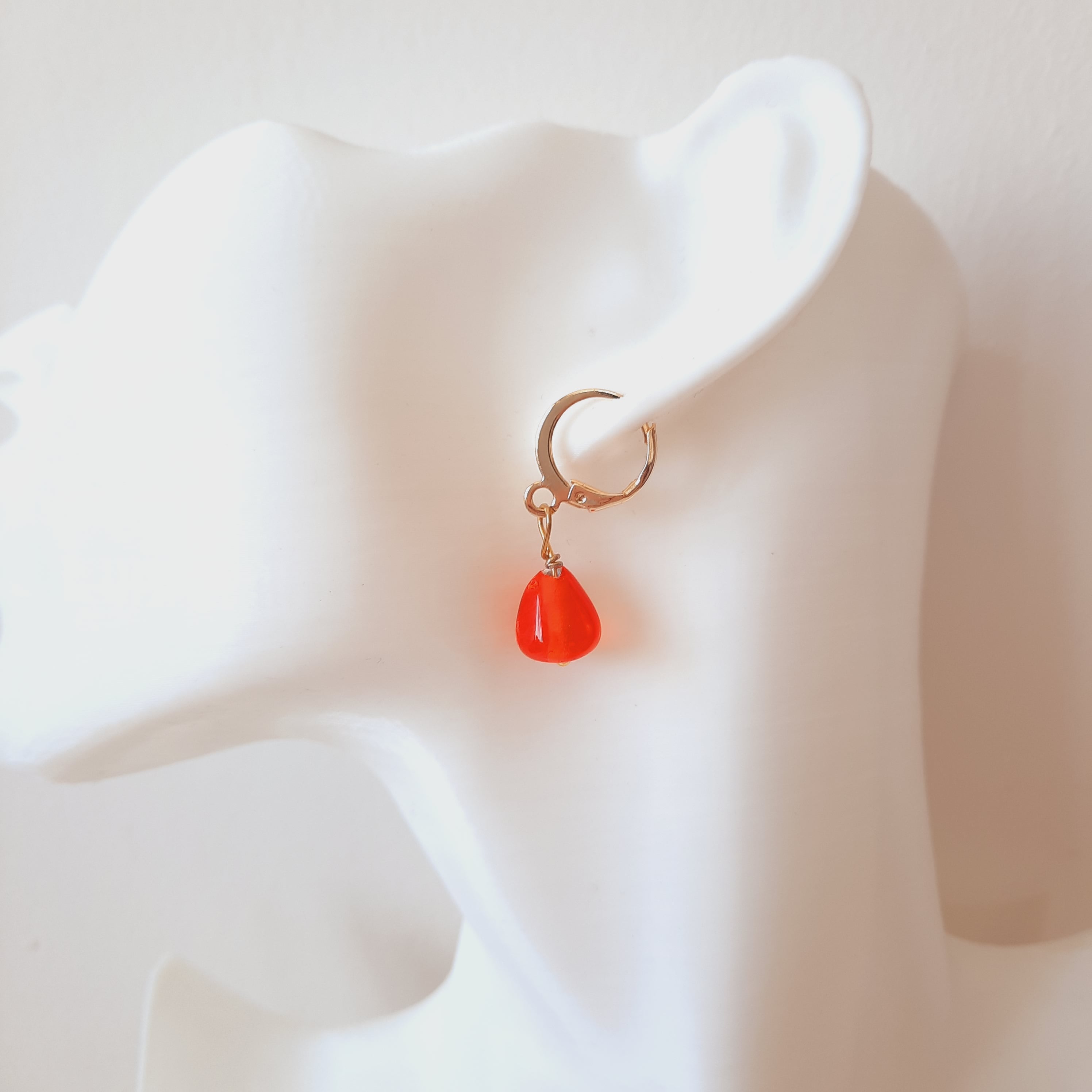 Murano Şeffaf Turuncu / Şeffaf Altın Rengi Nar Küpe