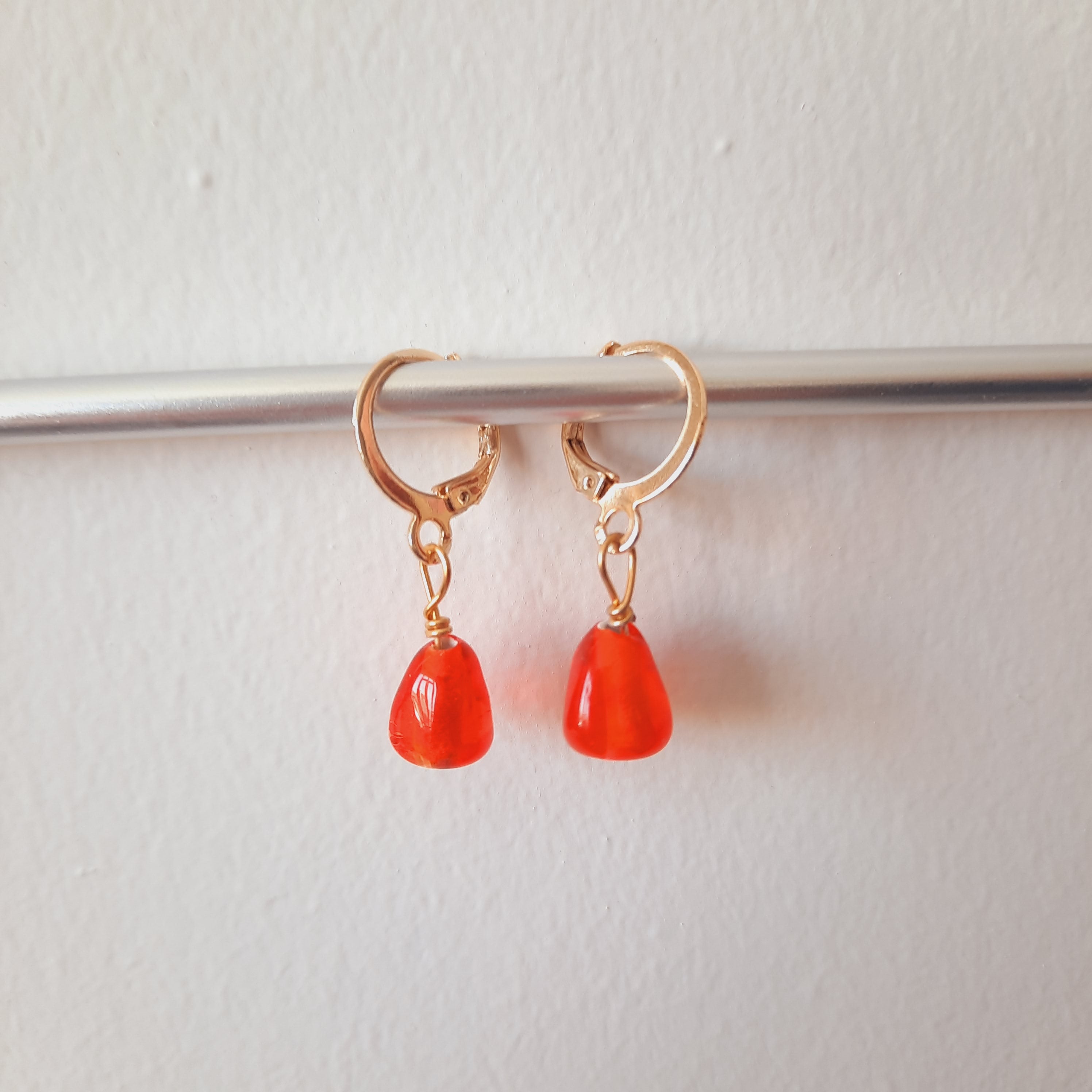 Murano Şeffaf Turuncu / Şeffaf Altın Rengi Nar Küpe