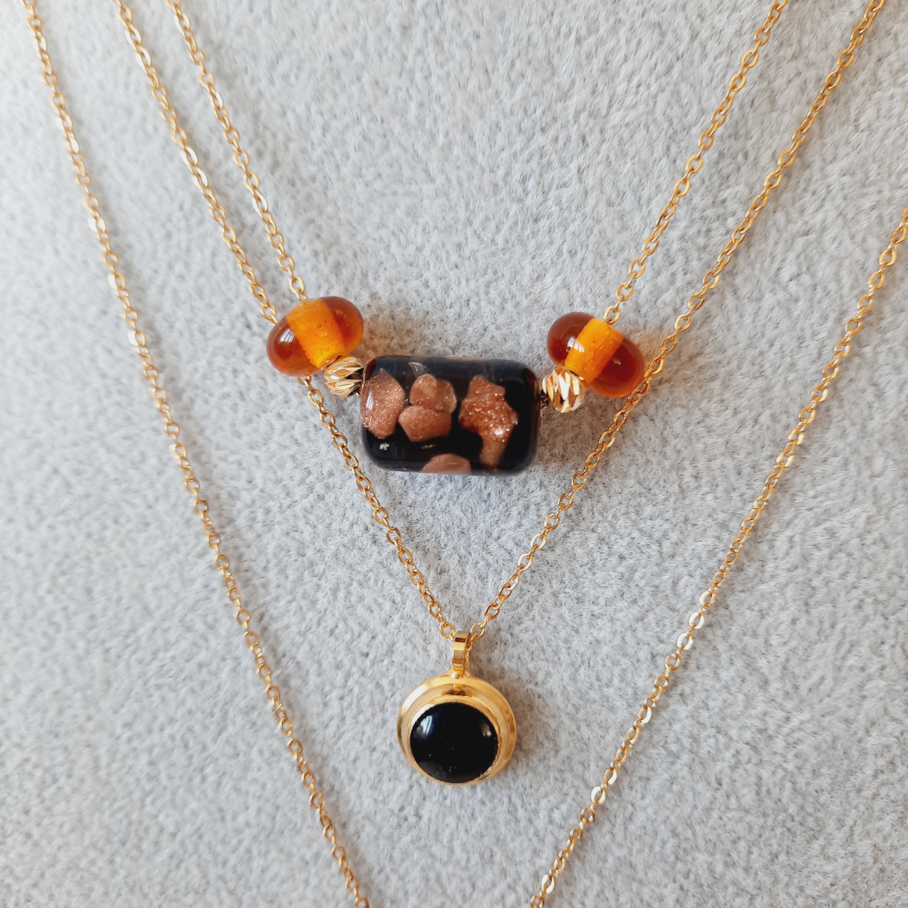 Üçlü Madalyon Simli Murano Cam Sanatı Kolye