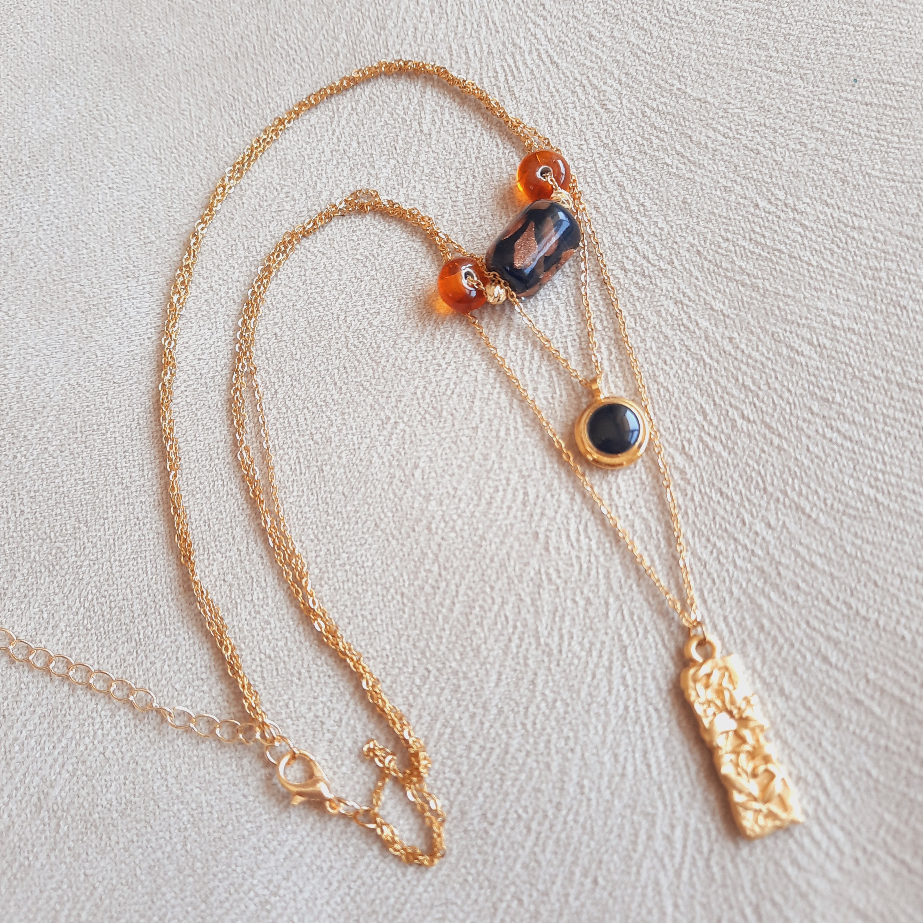 Üçlü Madalyon Simli Murano Cam Sanatı Kolye