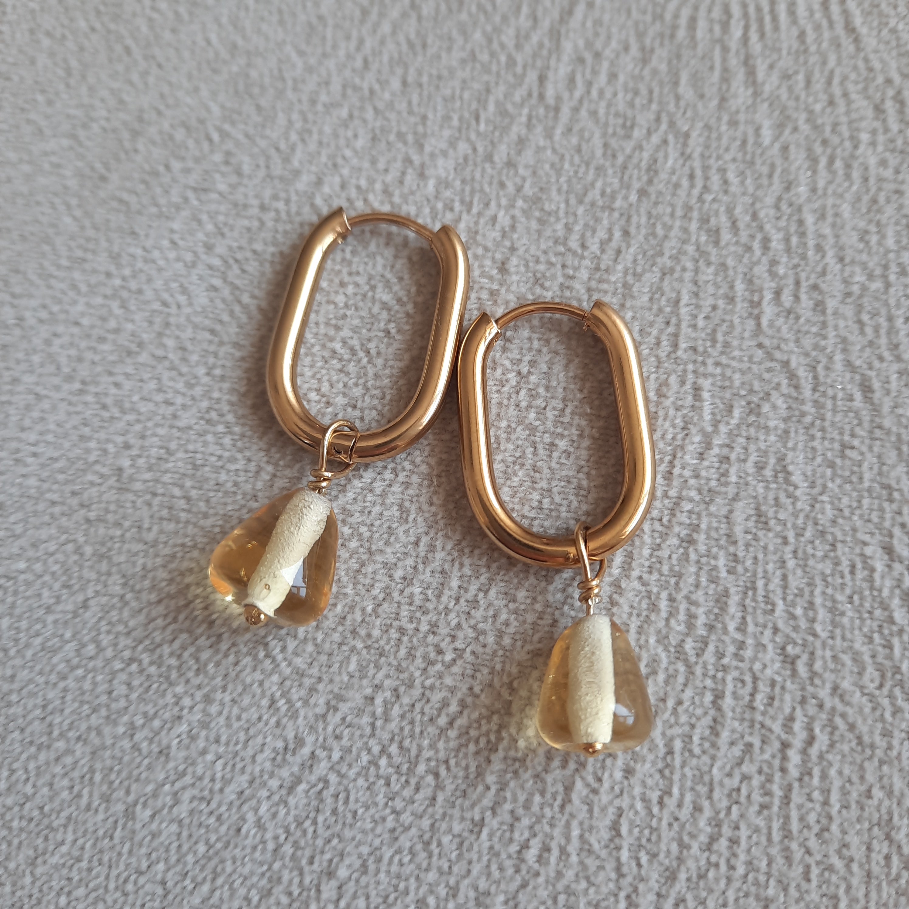 Dikdörtgen Nar Halka Küpe - Şeffaf Altın Renk