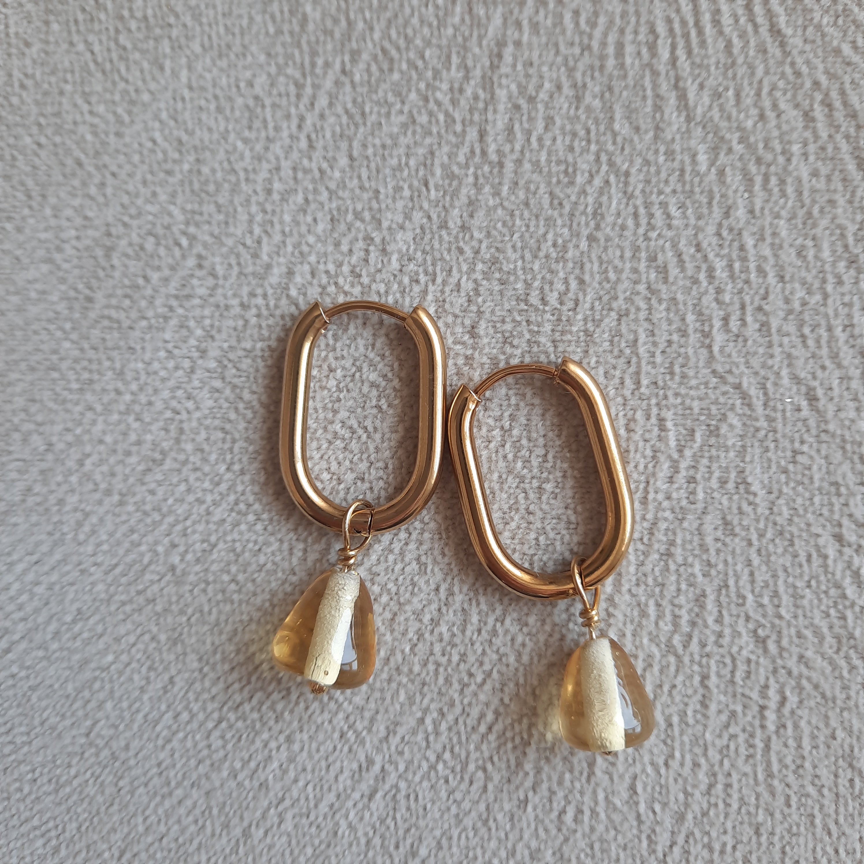 Dikdörtgen Nar Halka Küpe - Şeffaf Altın Renk