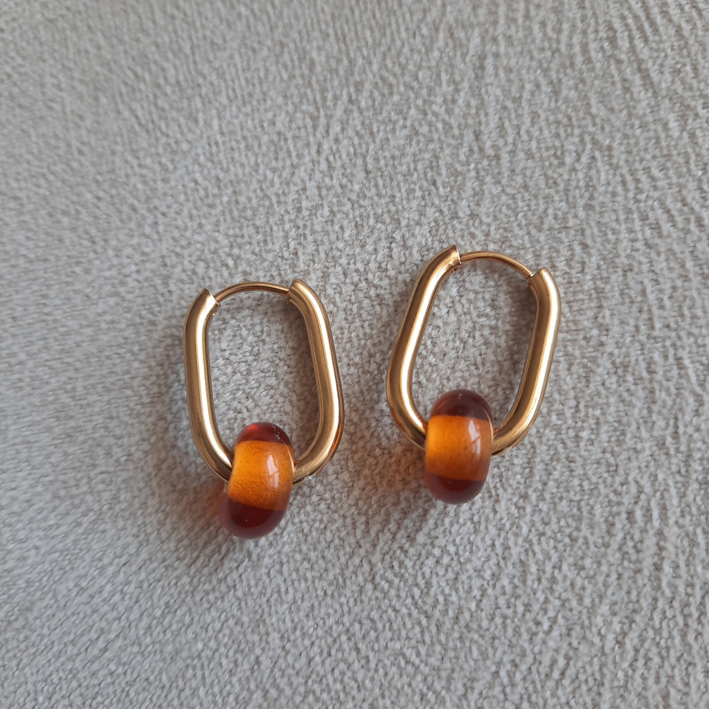 Dikdörtgen Şeffaf Boncuklu Halka Küpe