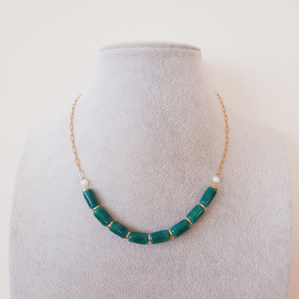 Yeşil İncili Murano Boncuklu Kolye Küpe Seti