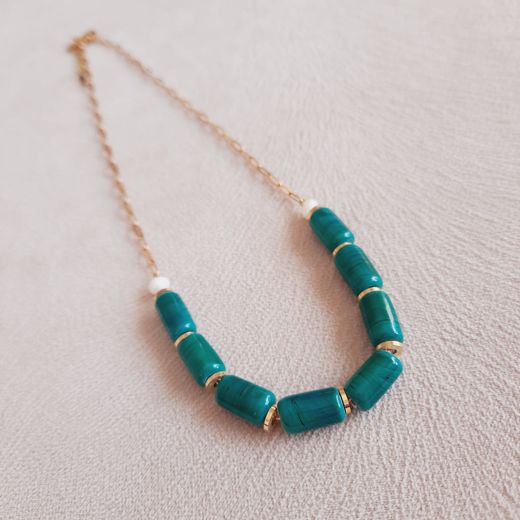 Yeşil İncili Murano Boncuklu Kolye Küpe Seti