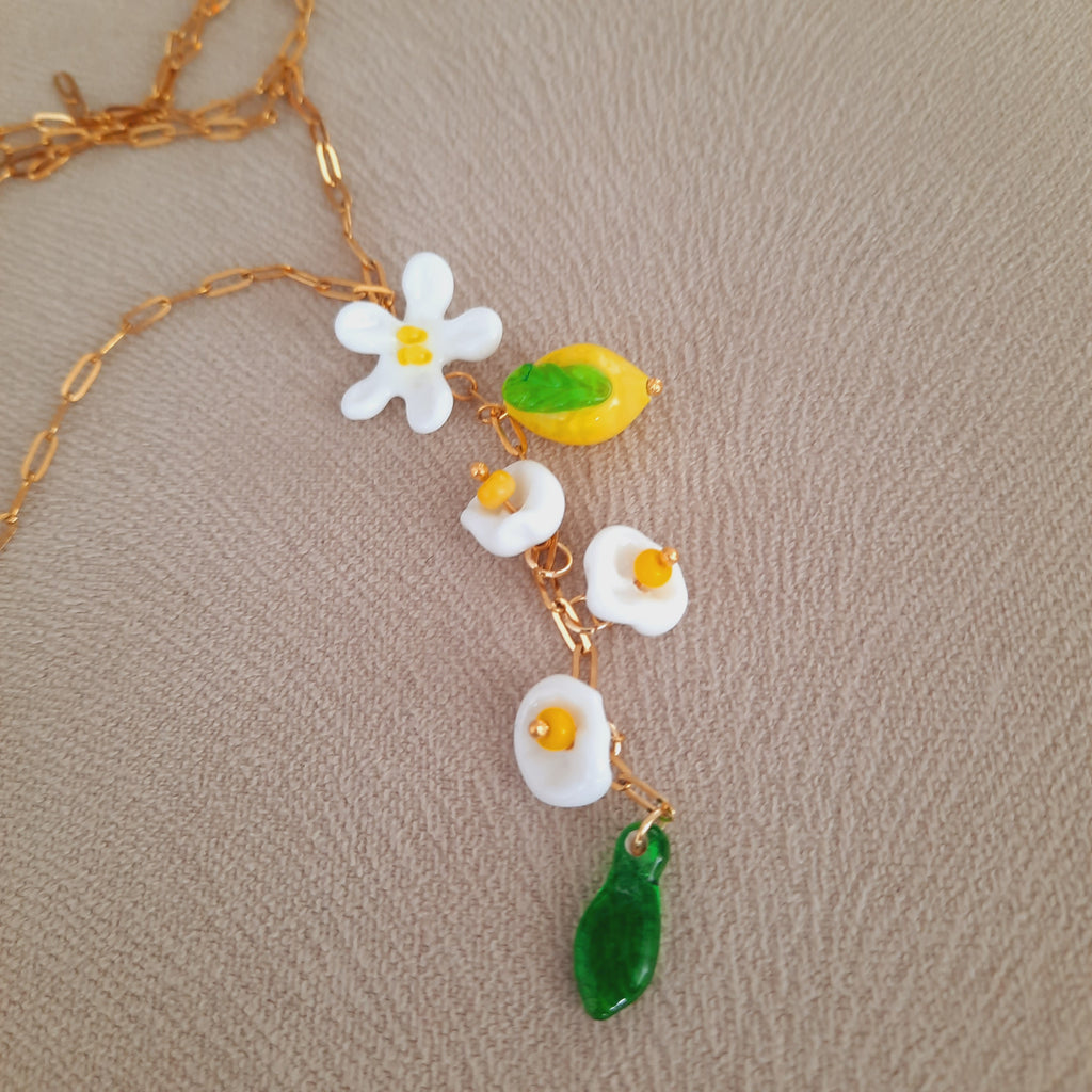 Limon Çiçekleri Murano Paslanmaz Çelik Y Kolye