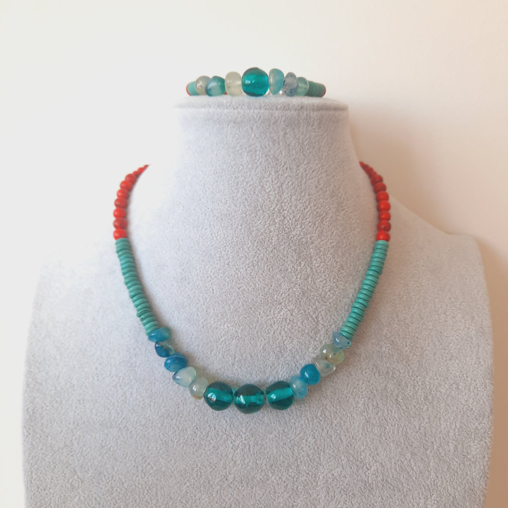 Mercan Cam Özel Tasarım Kolye Bileklik Seti