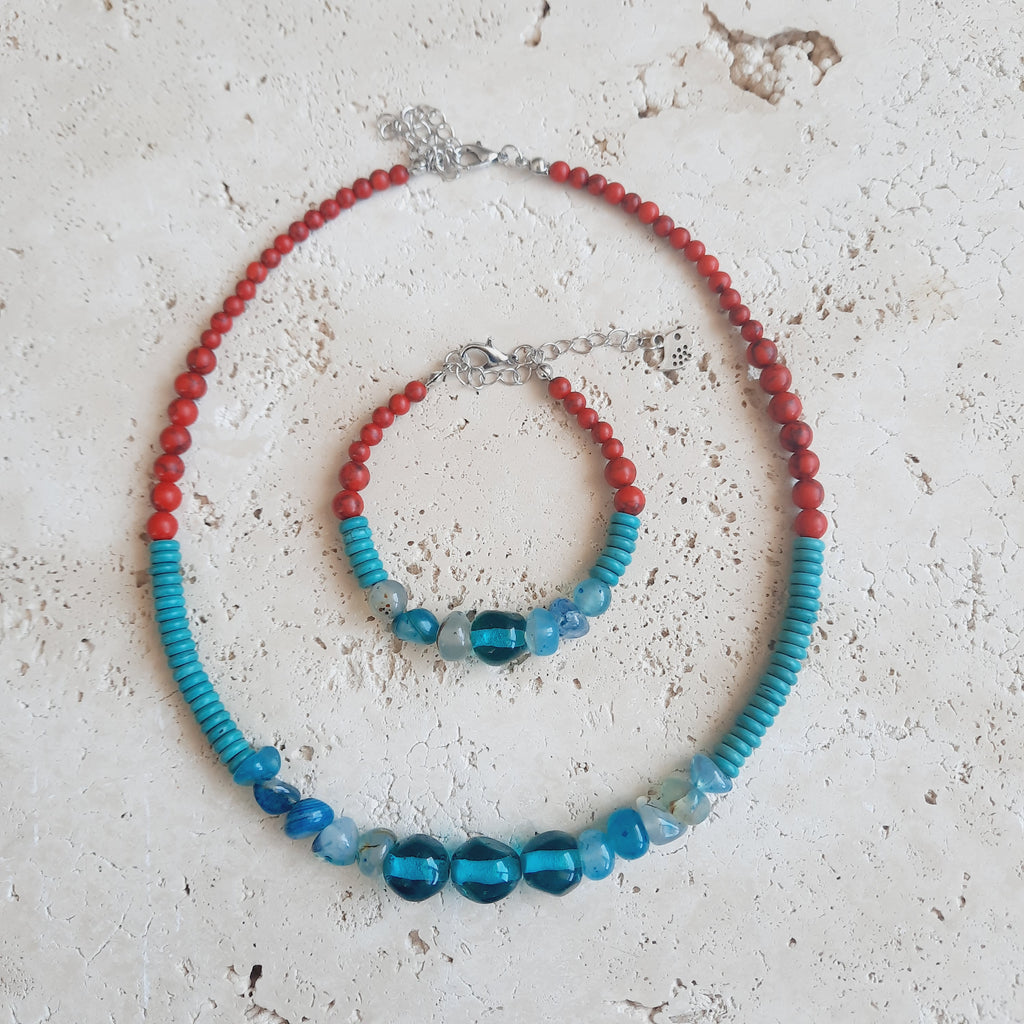 Mercan Cam Özel Tasarım Kolye Bileklik Seti