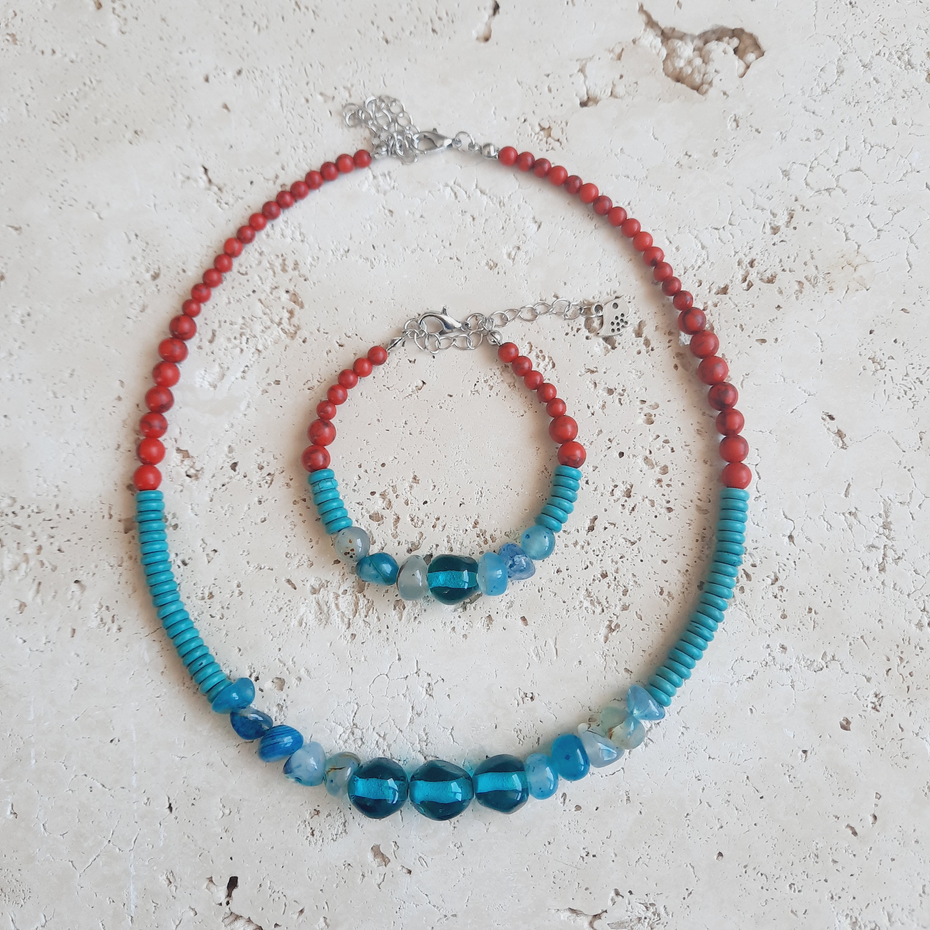 Mercan Cam Özel Tasarım Kolye Bileklik Seti