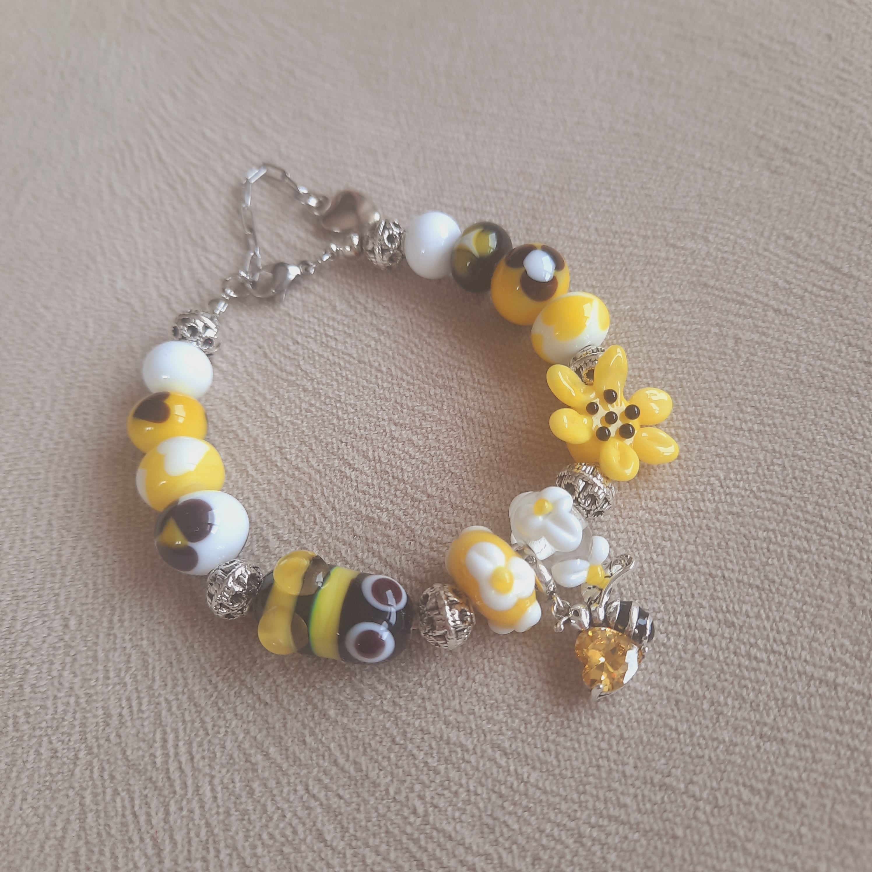 Arılı Ayçiçekli Cam Sanatı Murano Bileklik