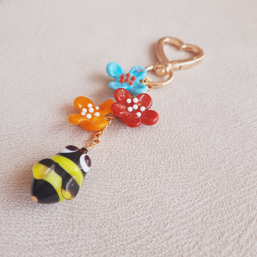 Arılar Ve Çiçekler Murano Özel Tasarım Anahtarlık / Çanta Süsü