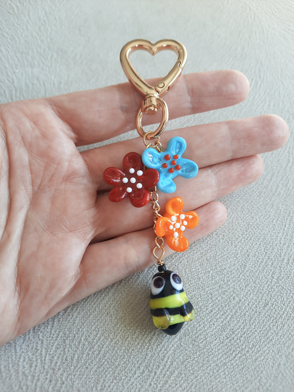 Arılar Ve Çiçekler Murano Özel Tasarım Anahtarlık / Çanta Süsü