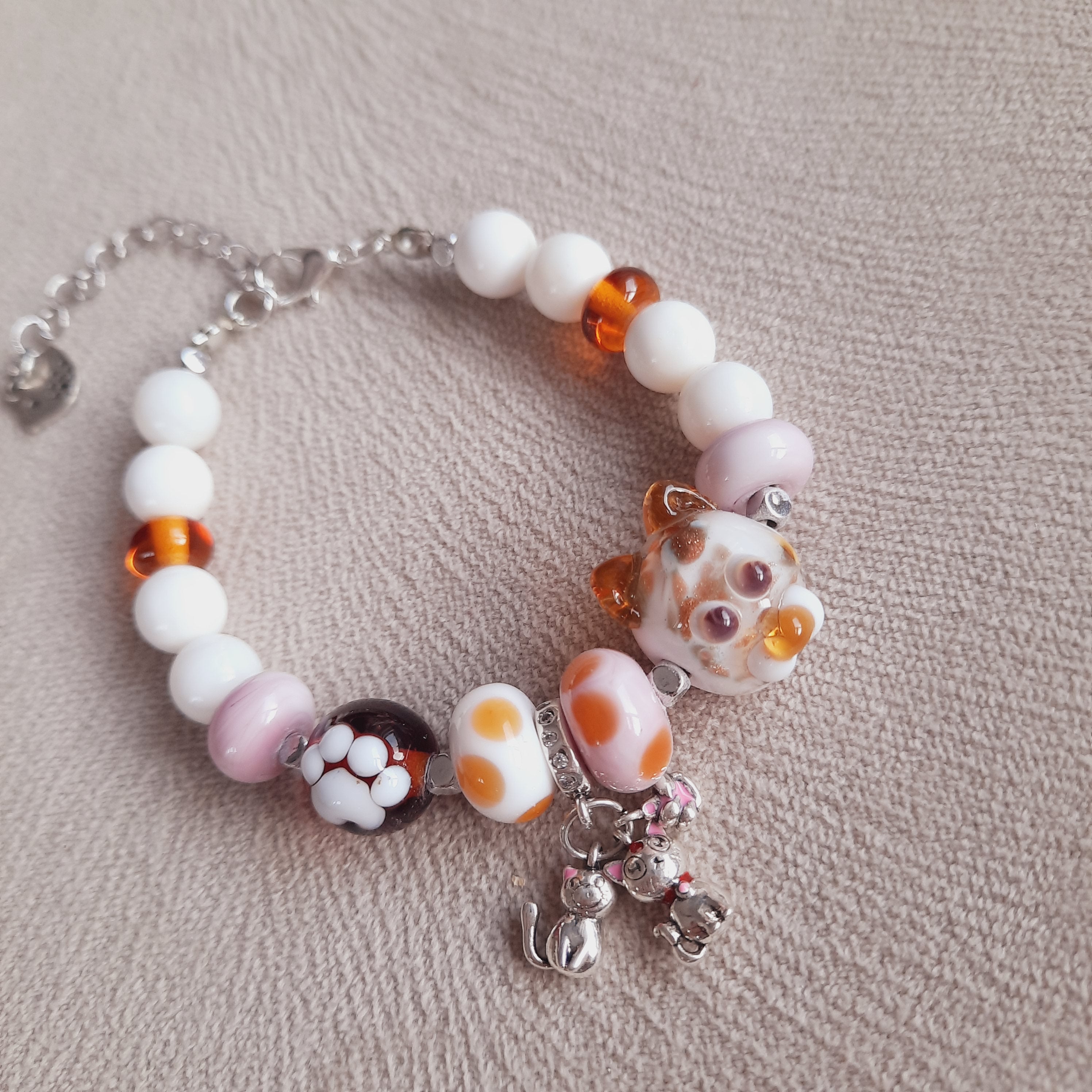 Kedili Cam Sanatı Murano Özel Tasarım Bileklik