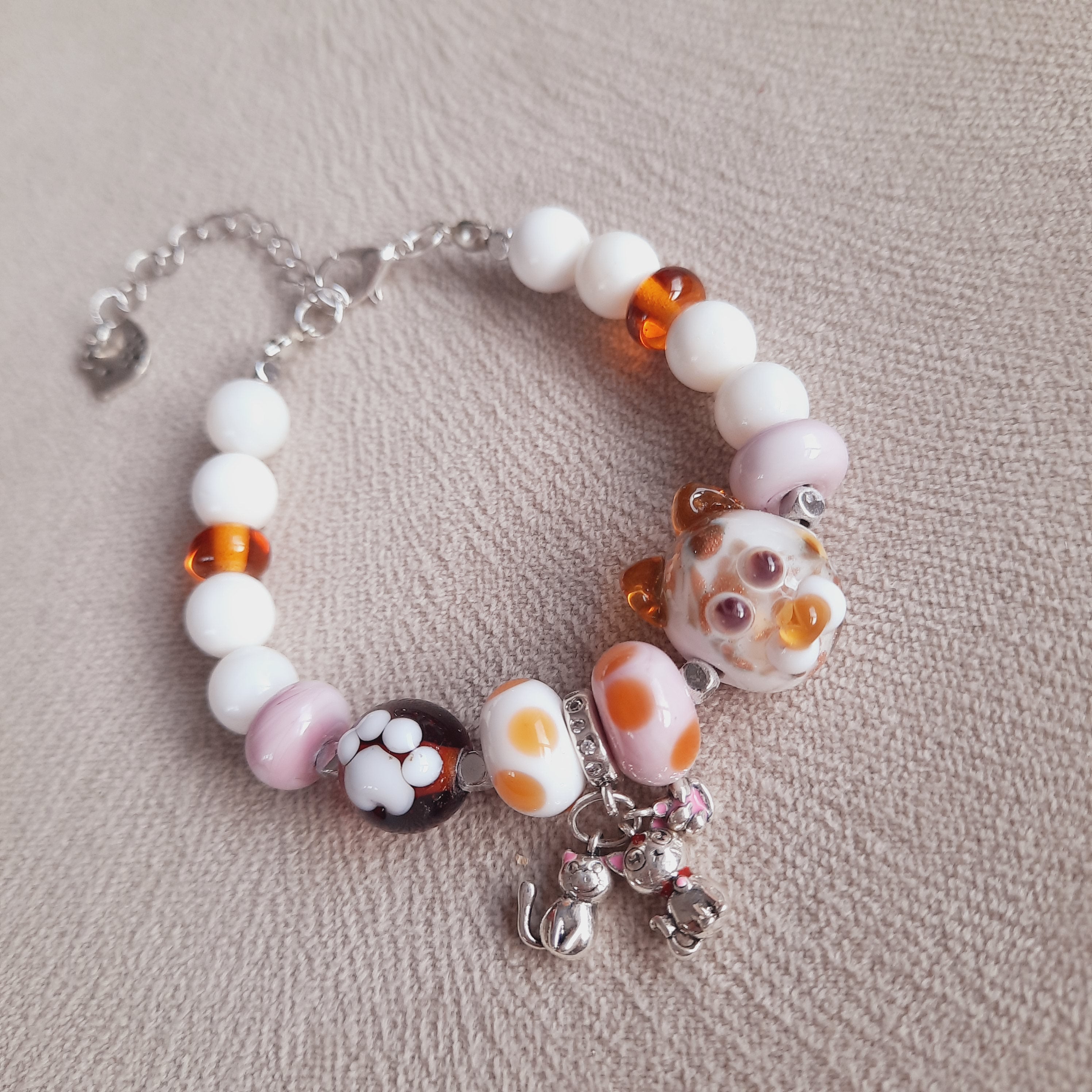 Kedili Cam Sanatı Murano Özel Tasarım Bileklik