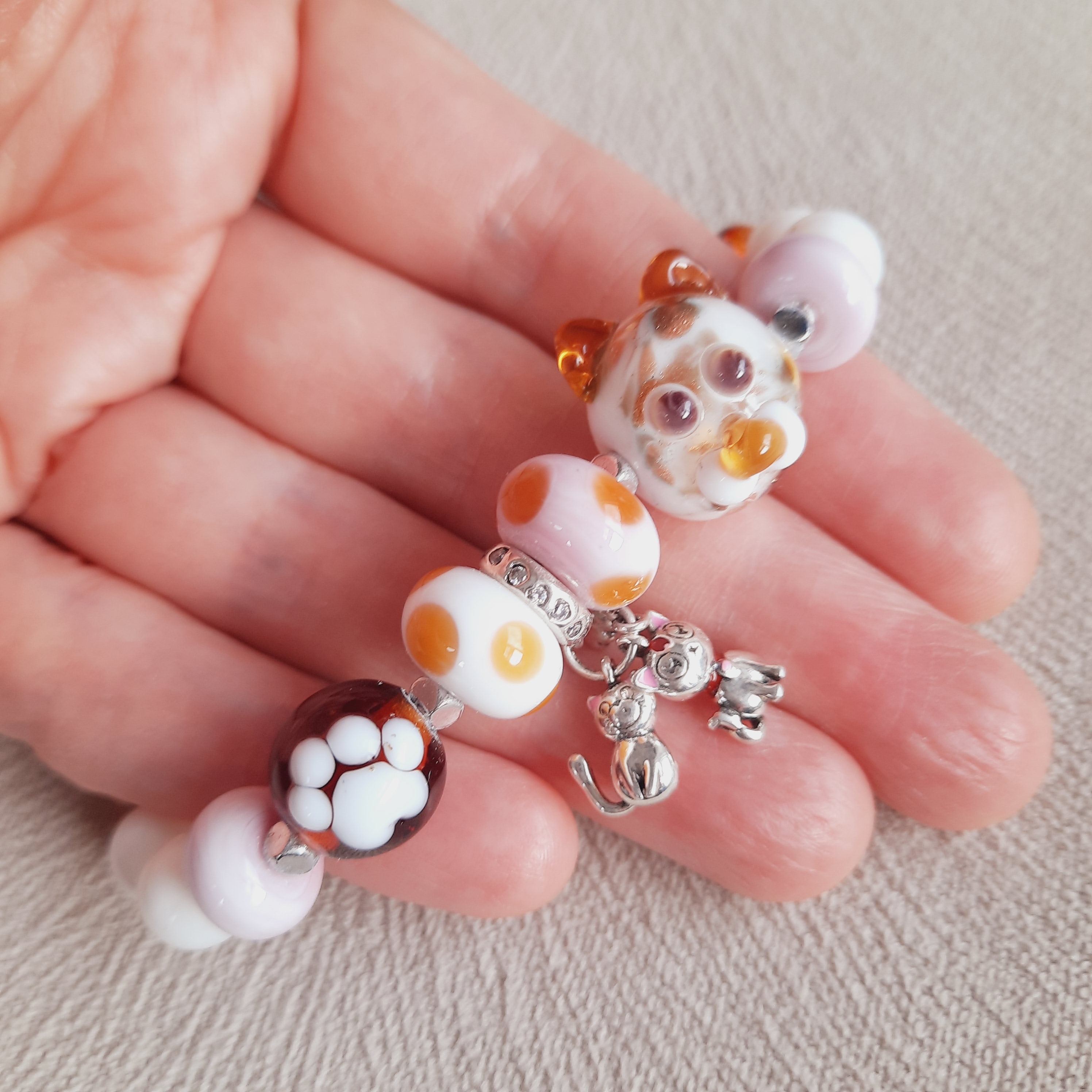 Kedili Cam Sanatı Murano Özel Tasarım Bileklik