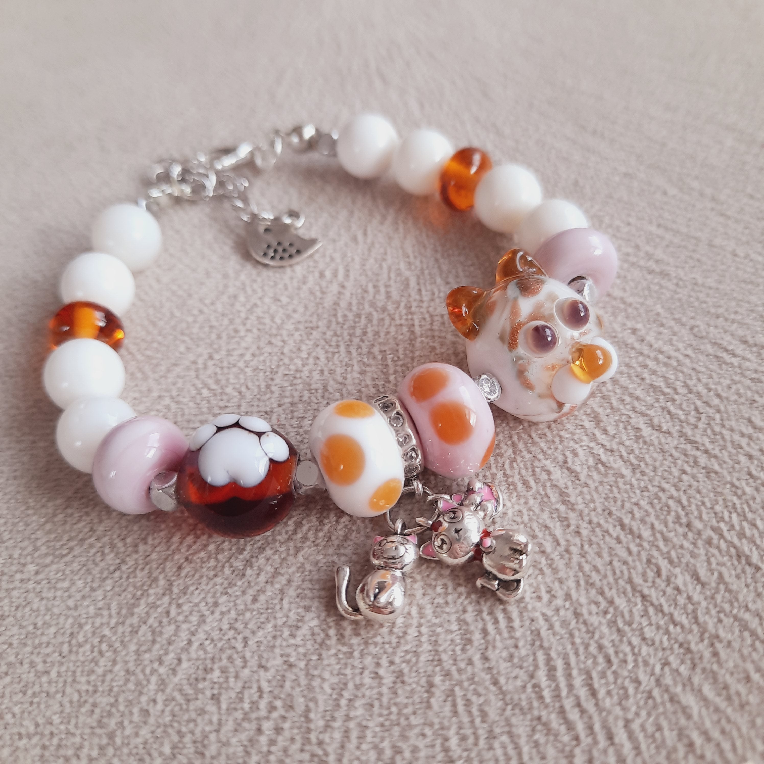 Kedili Cam Sanatı Murano Özel Tasarım Bileklik