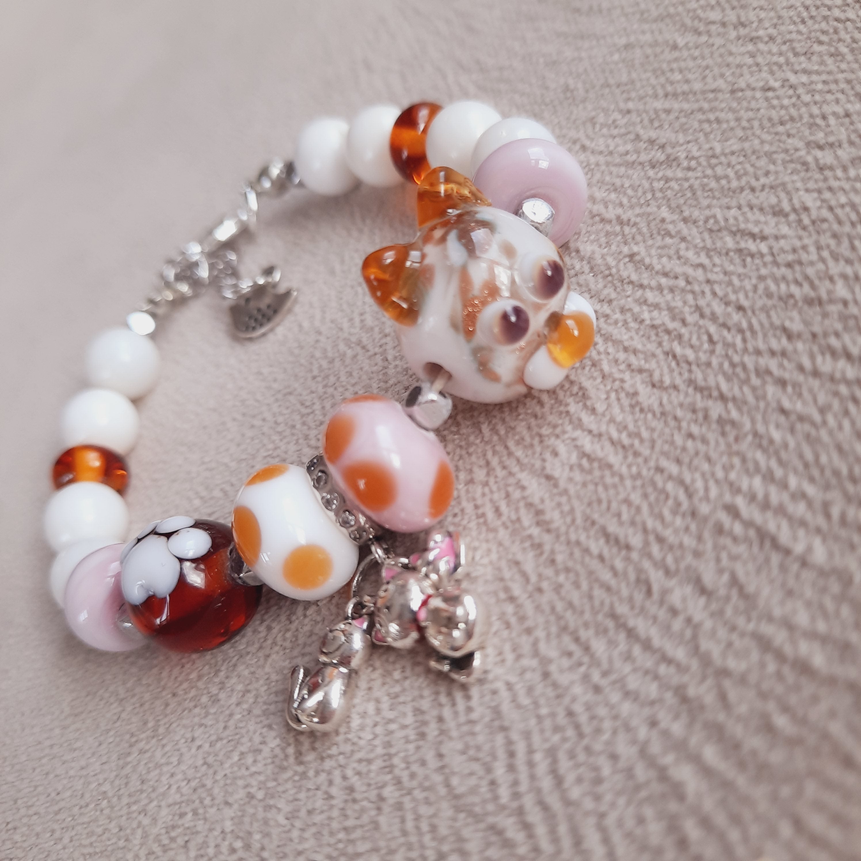 Kedili Cam Sanatı Murano Özel Tasarım Bileklik