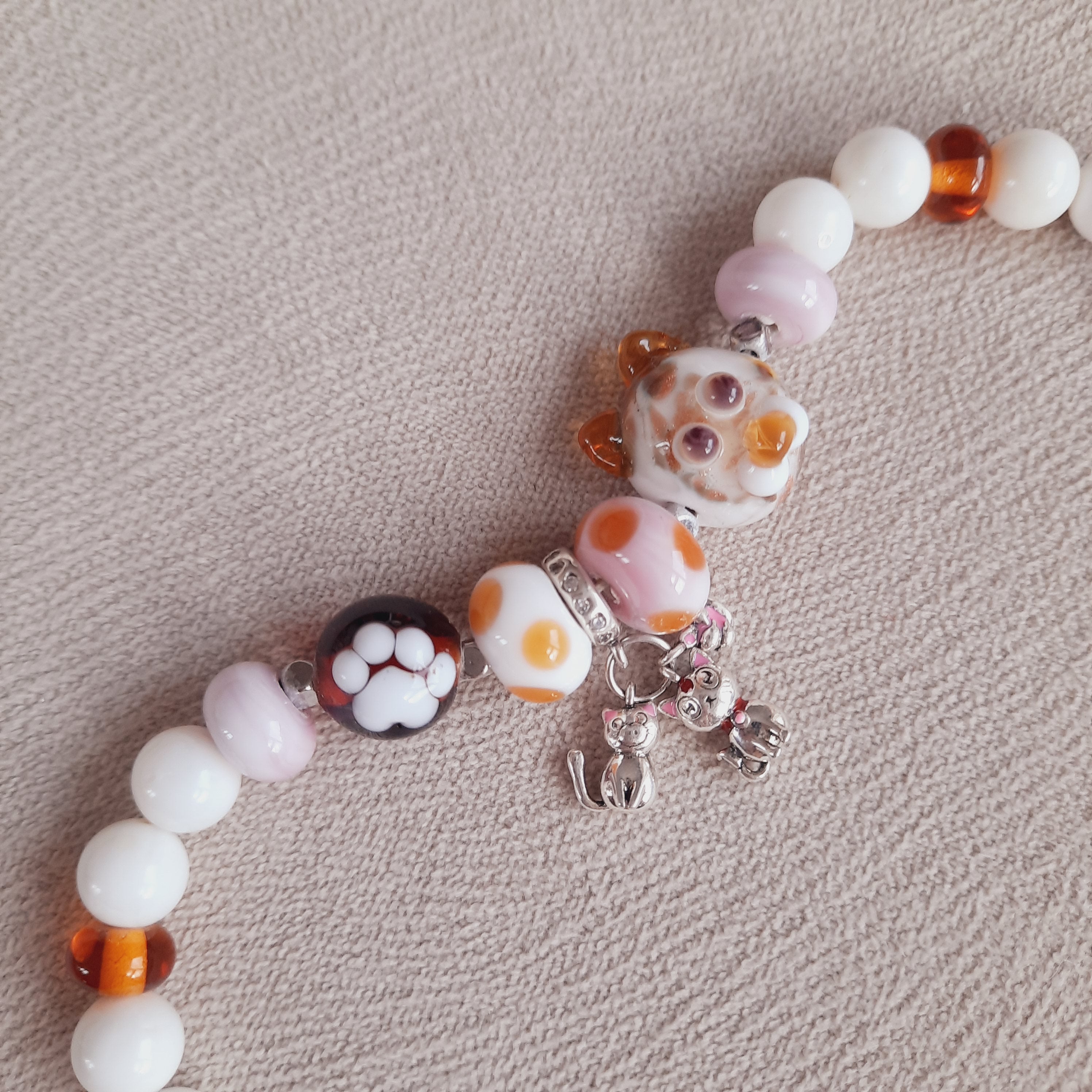 Kedili Cam Sanatı Murano Özel Tasarım Bileklik