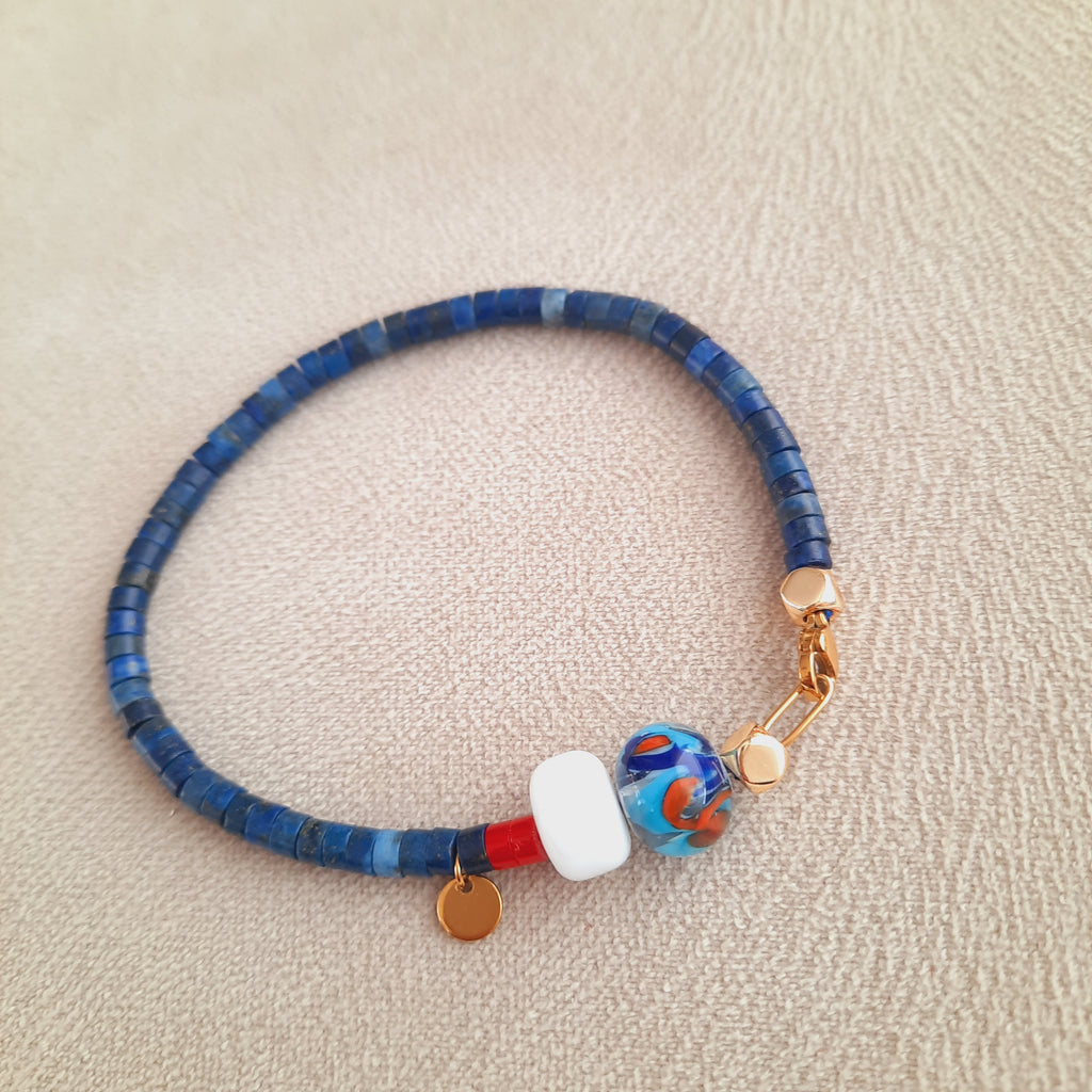 Lapis Doğal Taş Murano Özel Tasarım Bileklik