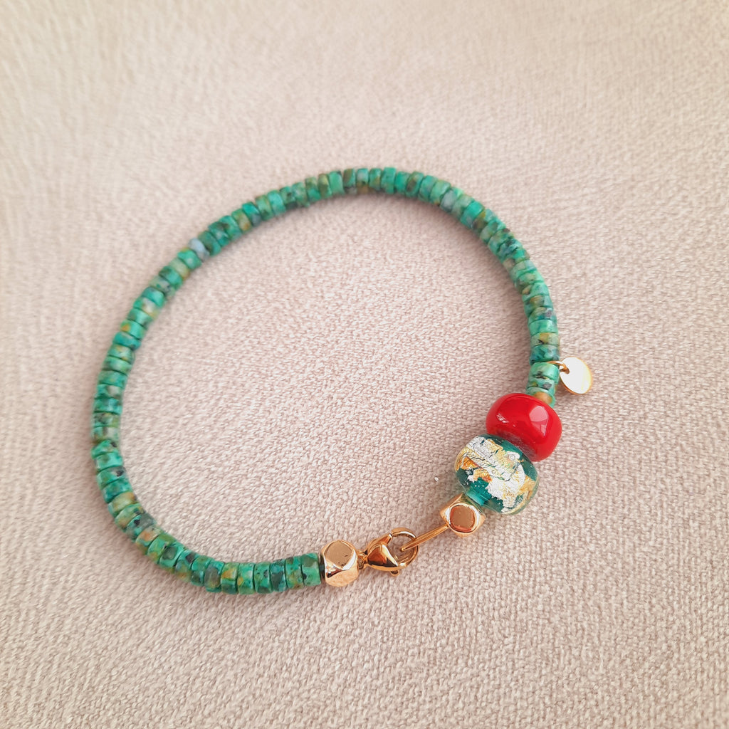 Turkuaz Doğal Taş Murano Özel Tasarım Bileklik