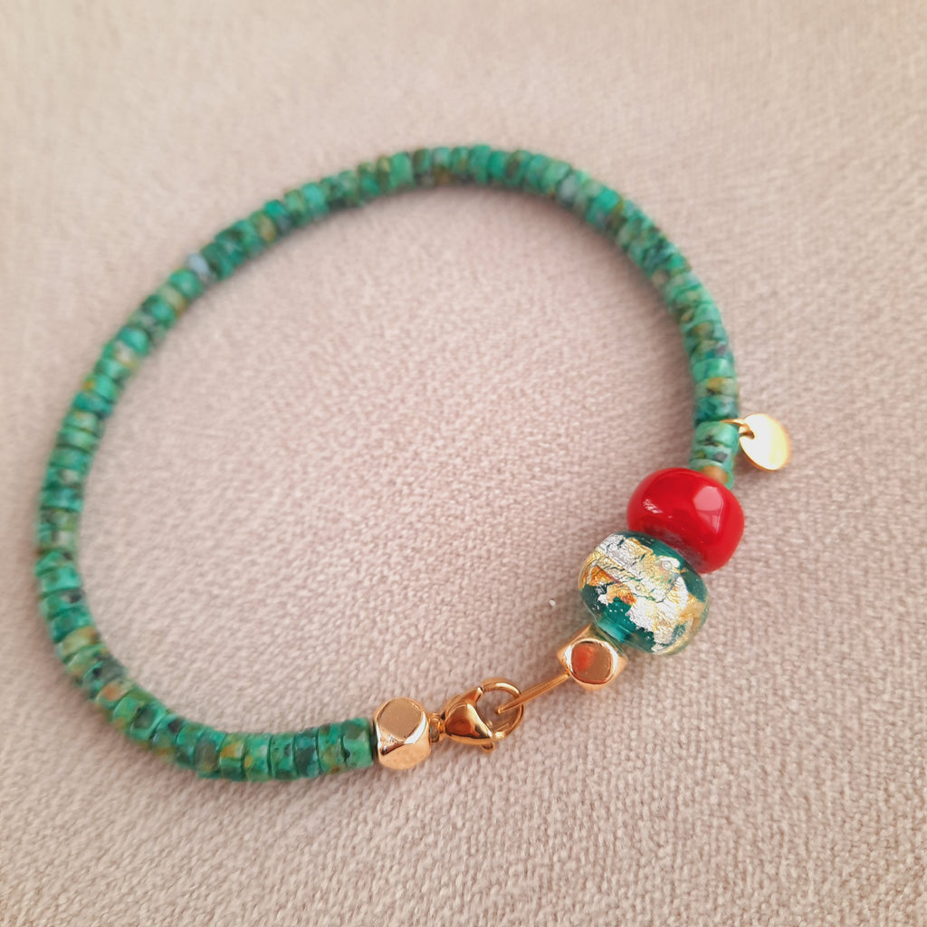 Turkuaz Doğal Taş Murano Özel Tasarım Bileklik