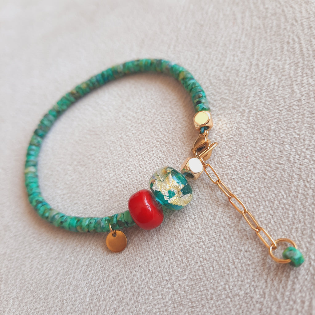 Turkuaz Doğal Taş Murano Özel Tasarım Bileklik