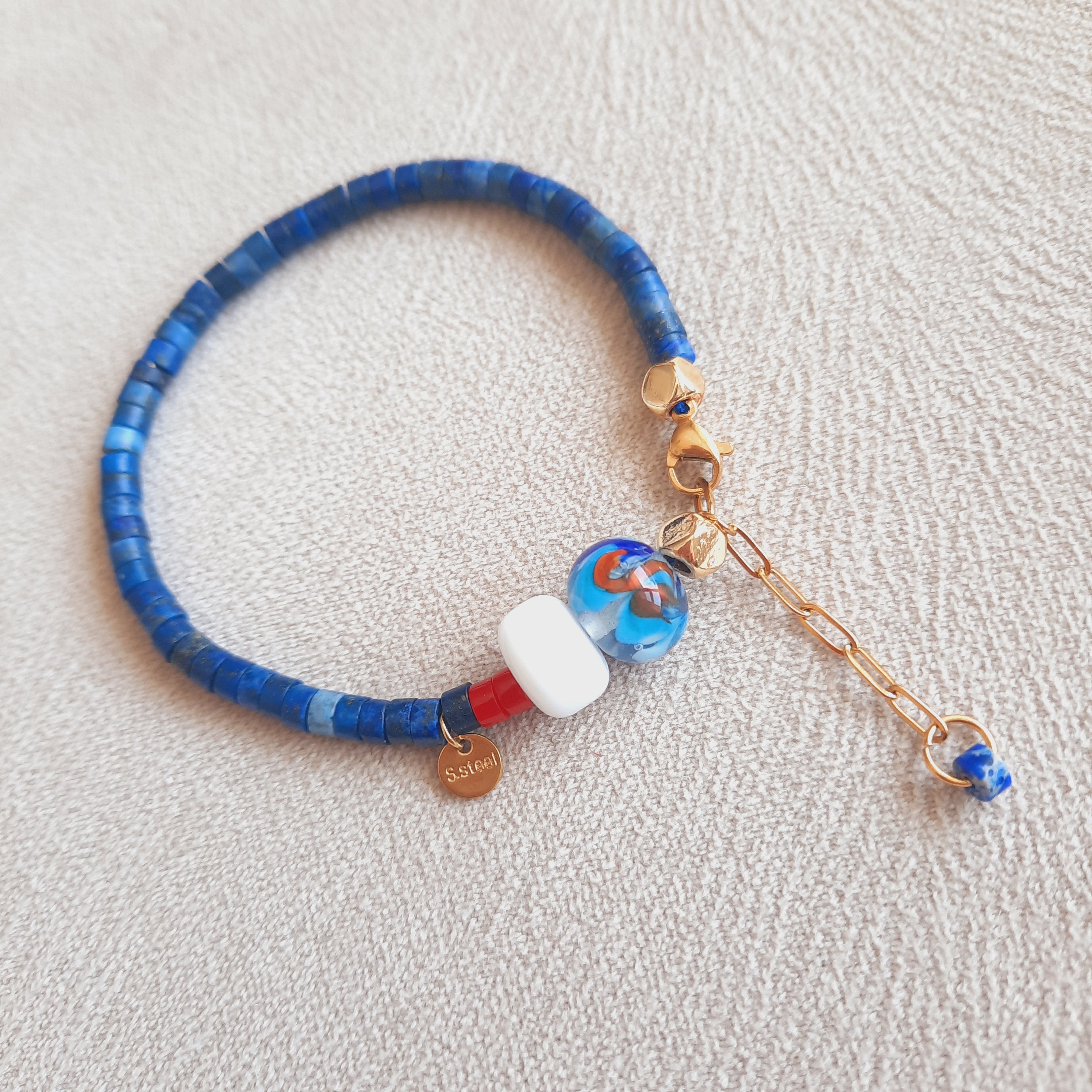 Lapis Doğal Taş Murano Özel Tasarım Bileklik