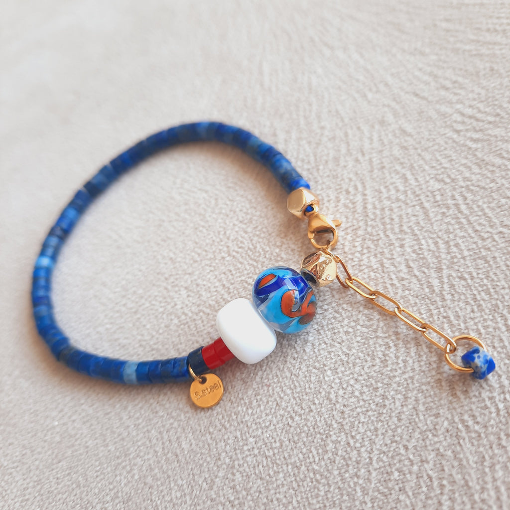 Lapis Doğal Taş Murano Özel Tasarım Bileklik