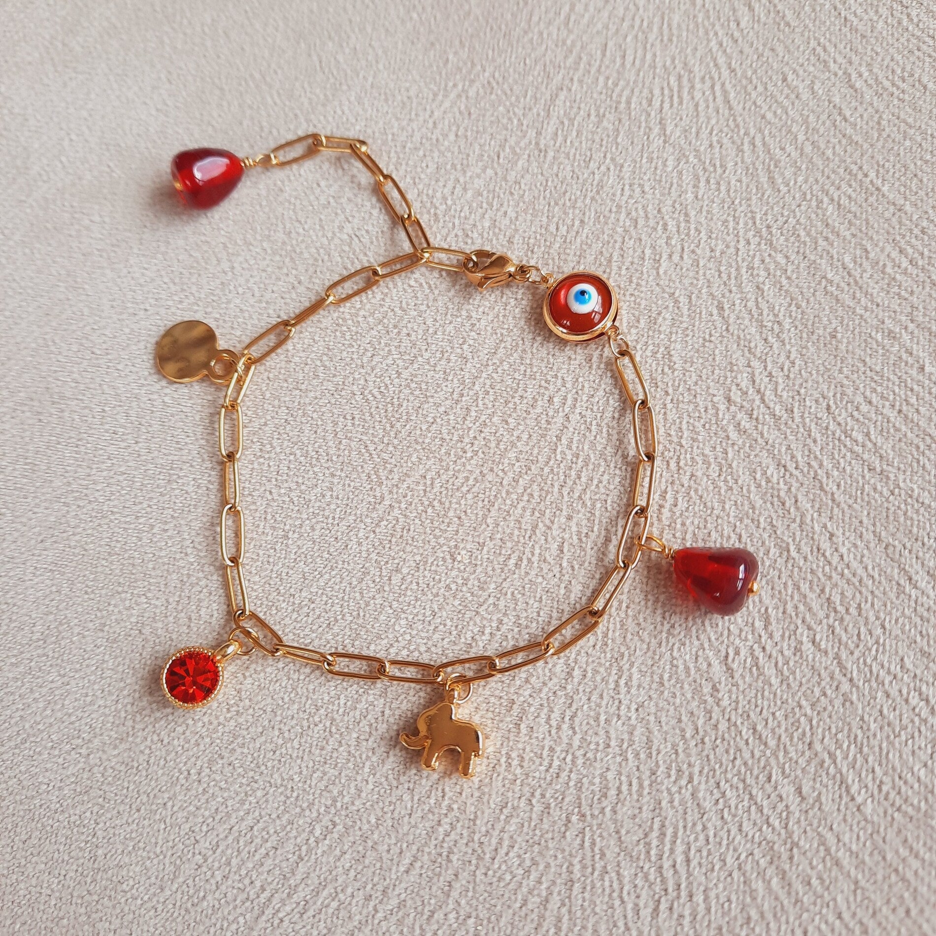 Nazar Fil Nar Charm Paslanmaz Çelik Bileklik / Halhal