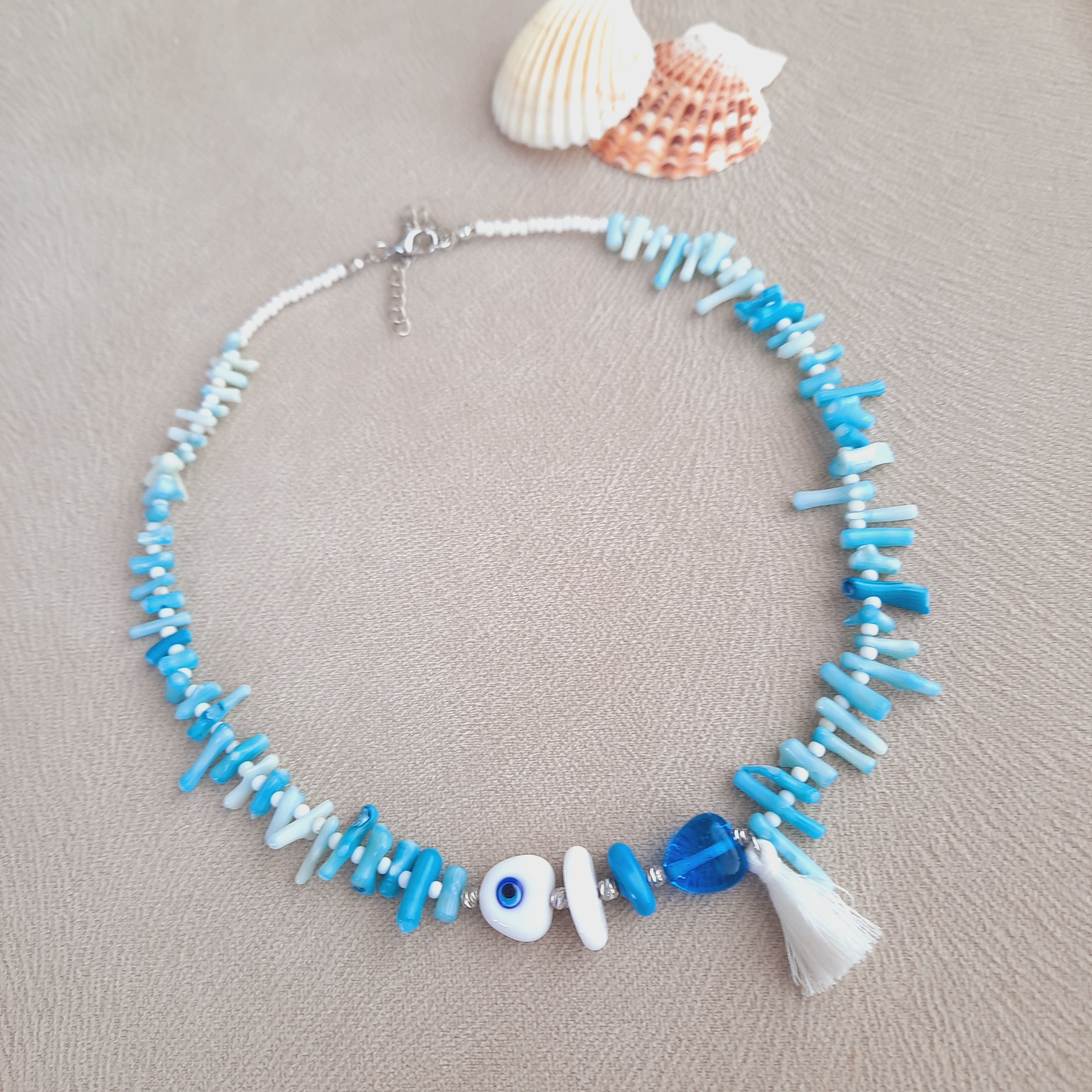 Mercan Nazarlı Kılçık Balık Özel Tasarım Kolye