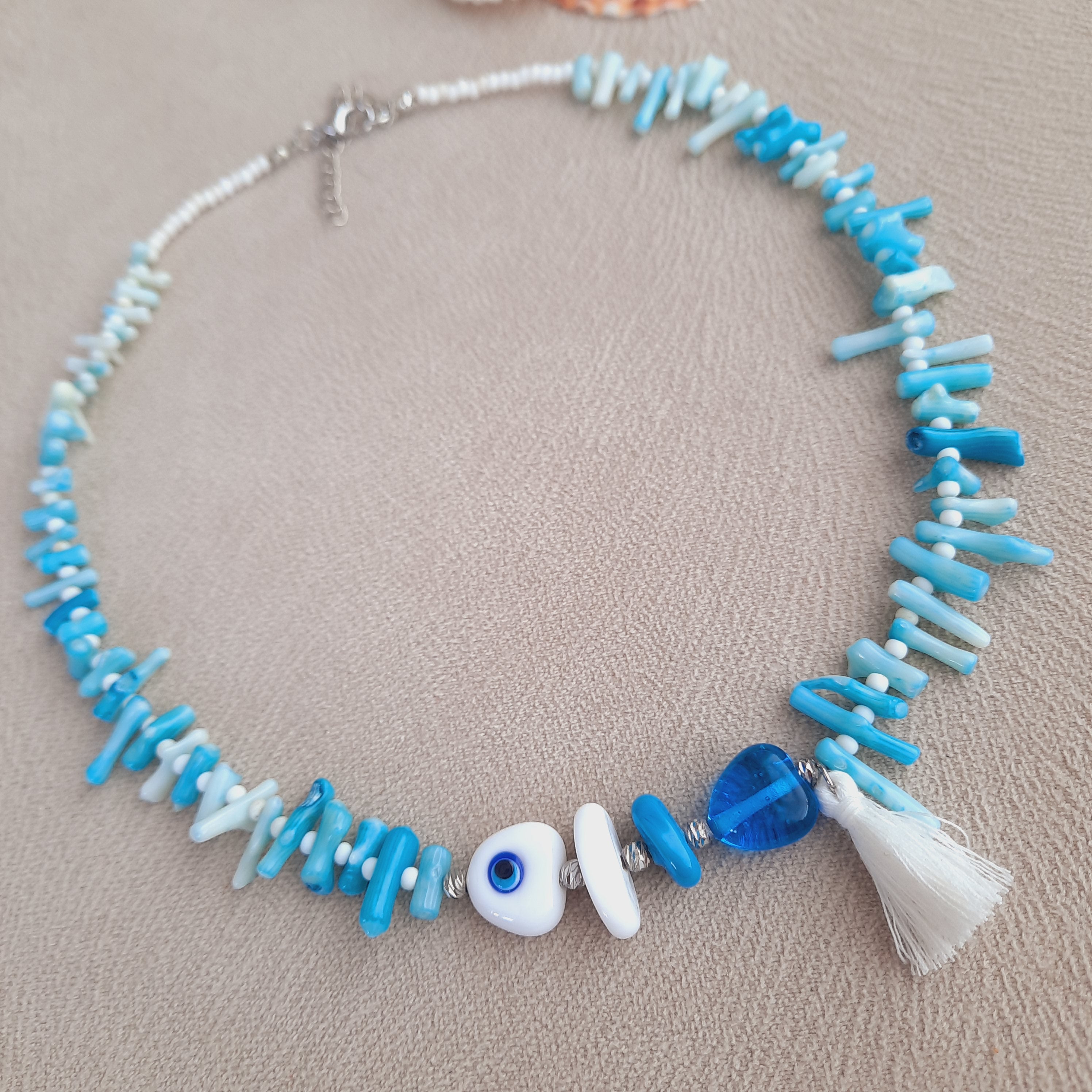 Mercan Nazarlı Kılçık Balık Özel Tasarım Kolye