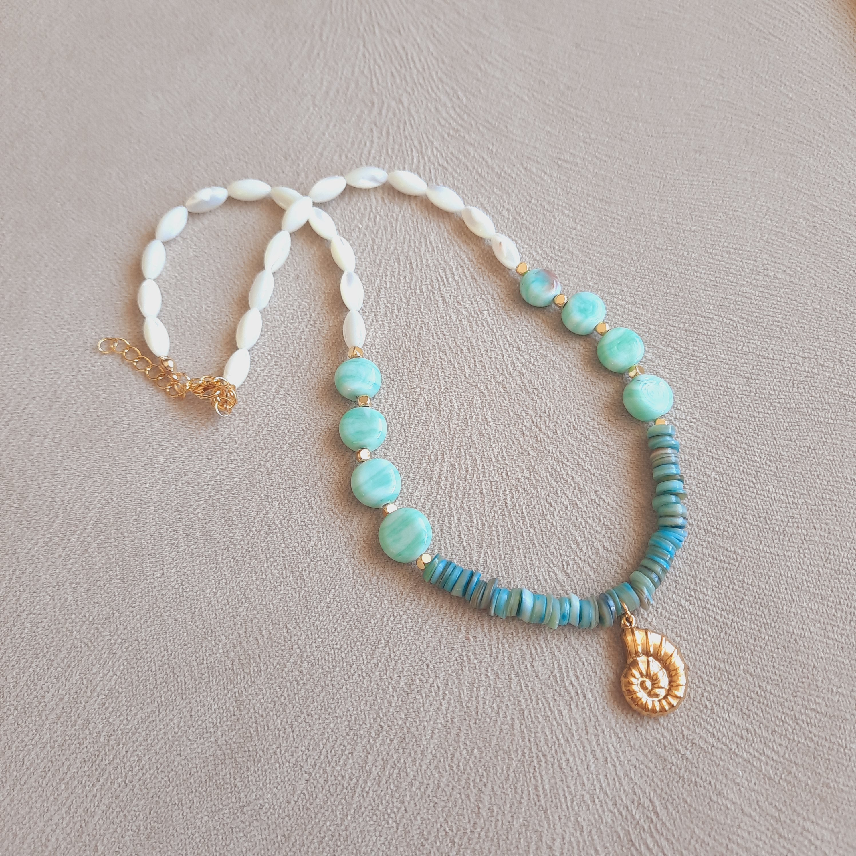 İkili Kombin Sedef İnci Mercan Mavi Beyaz Kolye