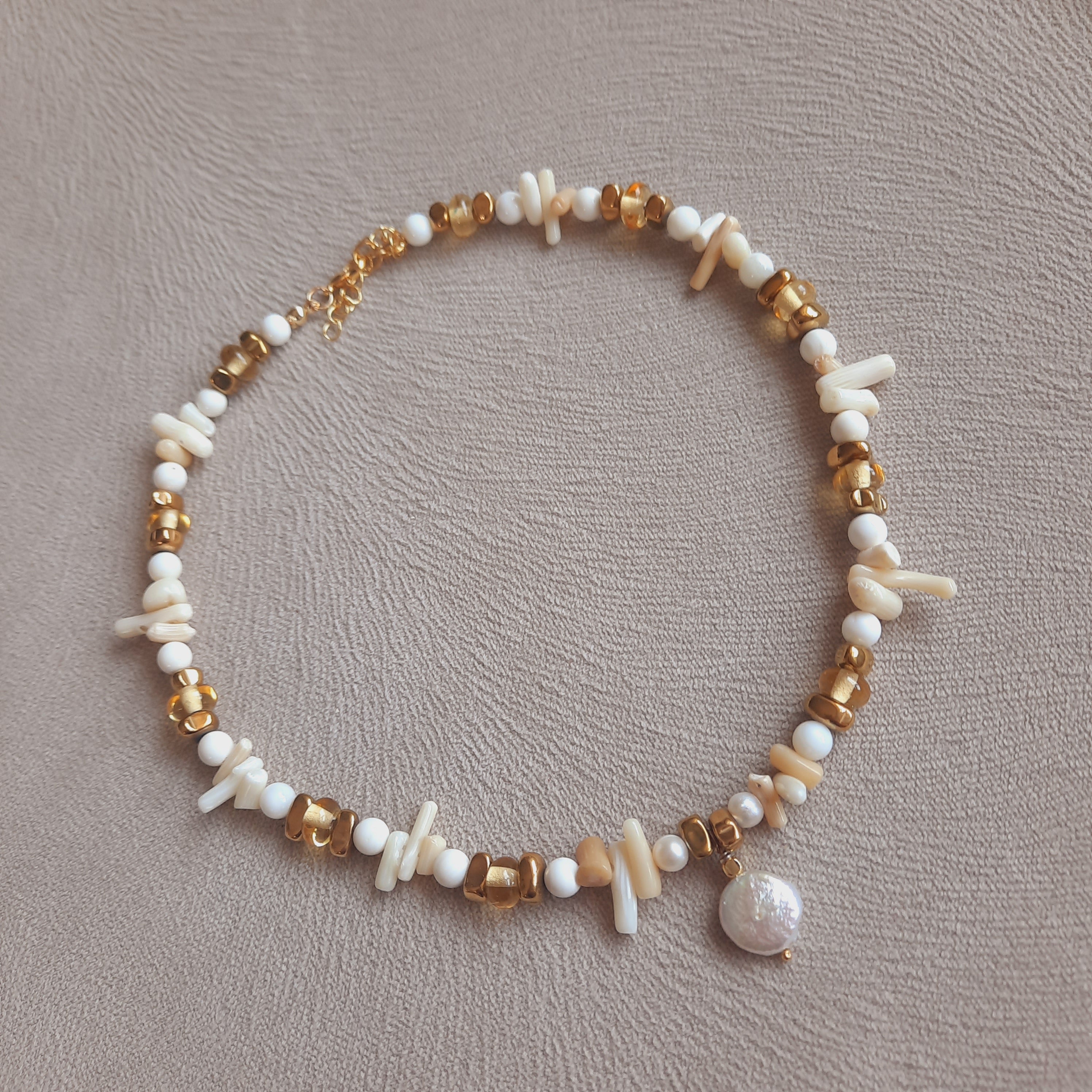 İkili Kombin Sedef İnci Mercan Mavi Beyaz Kolye