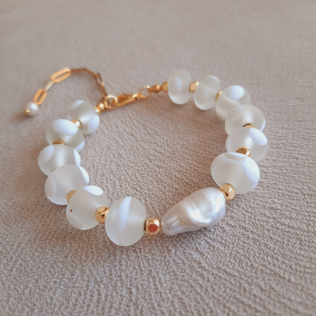 Barok İnci Eskitme Cam Özel Tasarım Bileklik